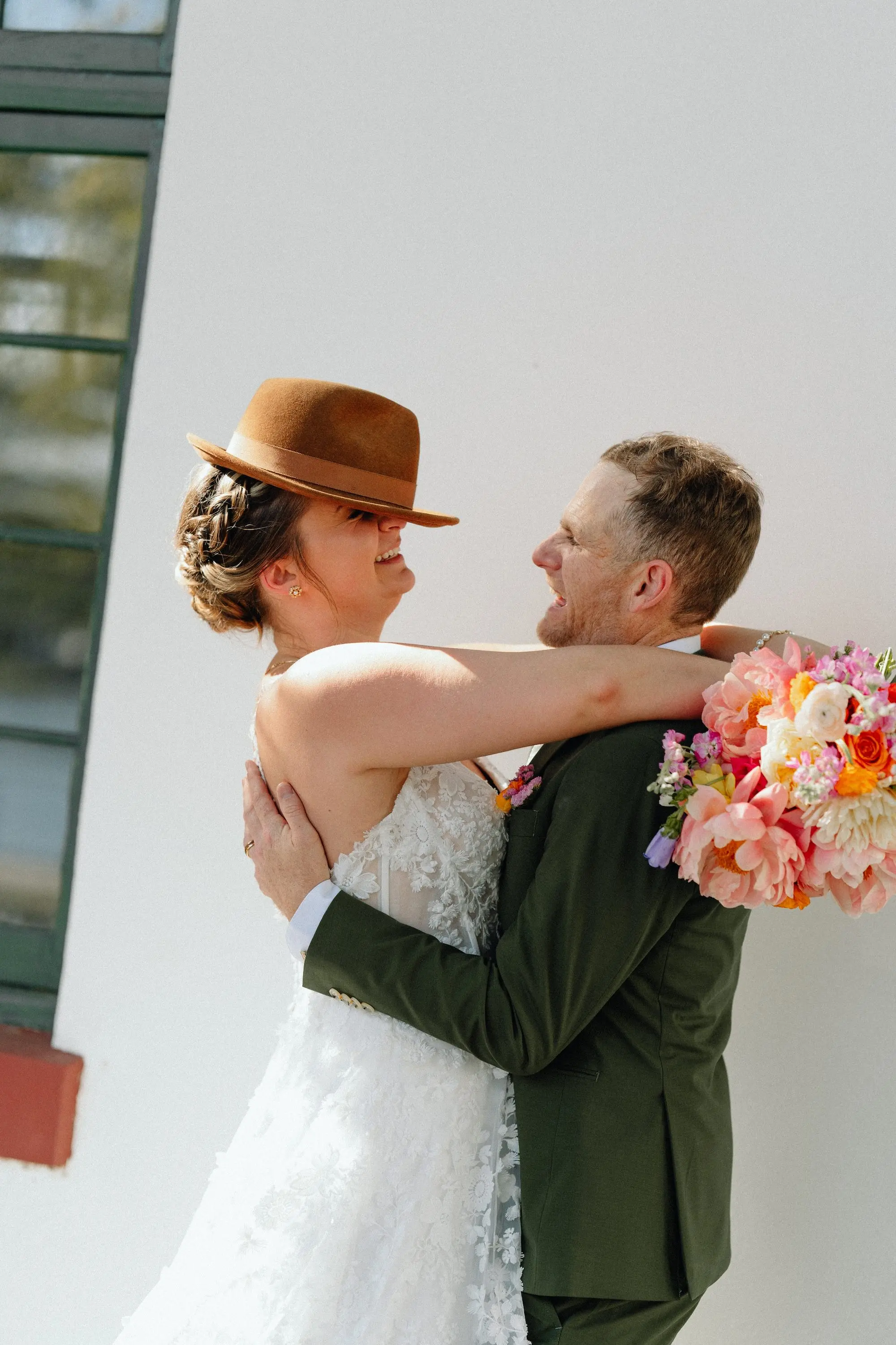 35Colorful Pink Yellow Orange Florida Wedding Inspiration - Whimsical, Colorful Outdoor Wedding | St. Pete Shuffleboard Club Bride and Groom Wedding Portrait | Tampa Bay Photographer J&S Media | St Pete Content Creator Behind The Vows