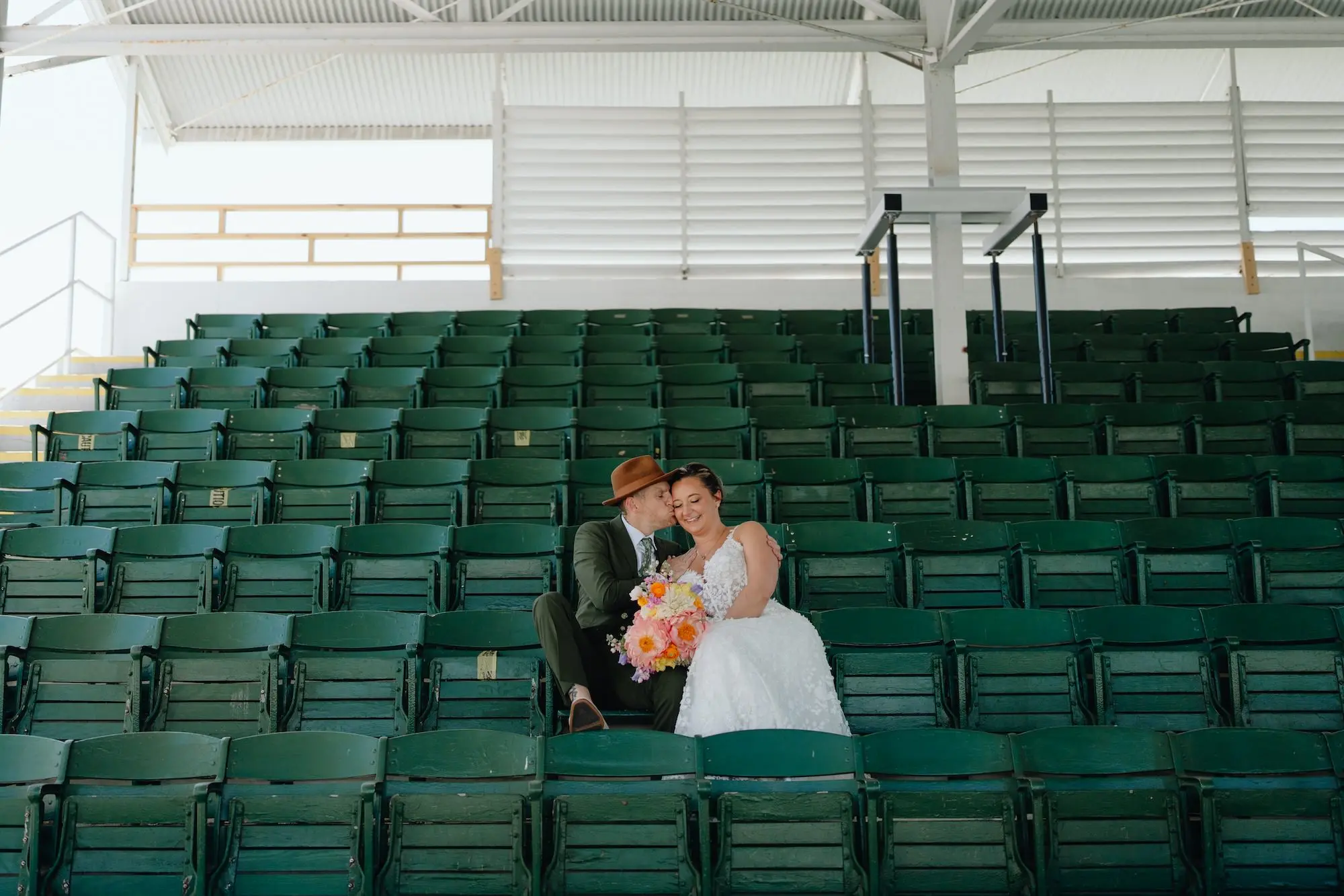 37Colorful Pink Yellow Orange Florida Wedding Inspiration St Petersburg Venue Shuffleboard Club - “Best Of” 2025: Wedding Portraits Bride and Groom Wedding Portrait | Tampa Bay Event Venue St Petersburg Shuffleboard Club | Photographer J&S Media