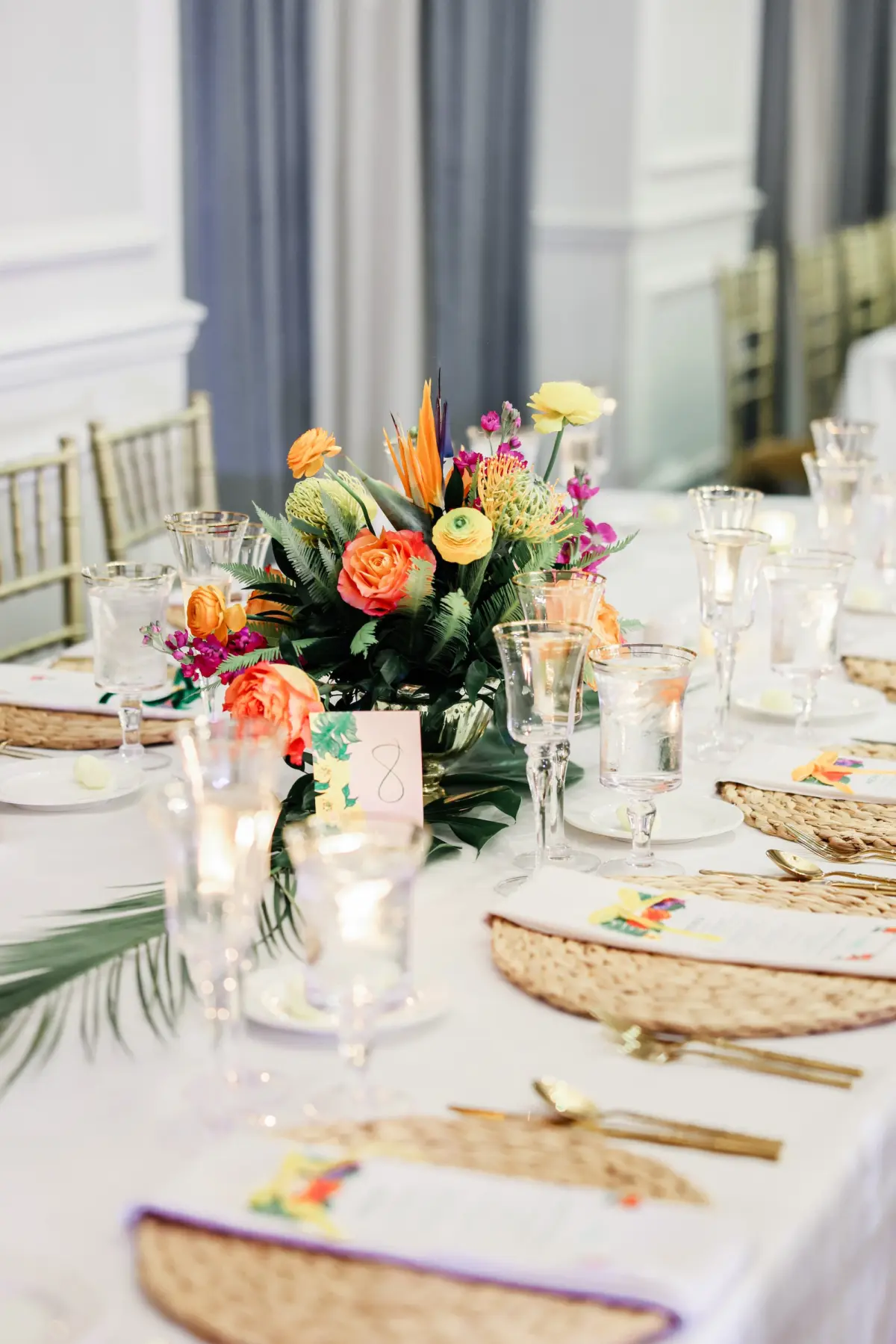 39Luxurious Vibrant Tropical Florida Wedding - Vibrant, Tropical St. Pete Beach Wedding | The Don CeSar Luxurious Vibrant Tropical Florida Wedding Reception Centerpiece Decor Ideas | St Pete Florist Beneva Flowers | Tampa Bay Kate Ryan Event Rentals
