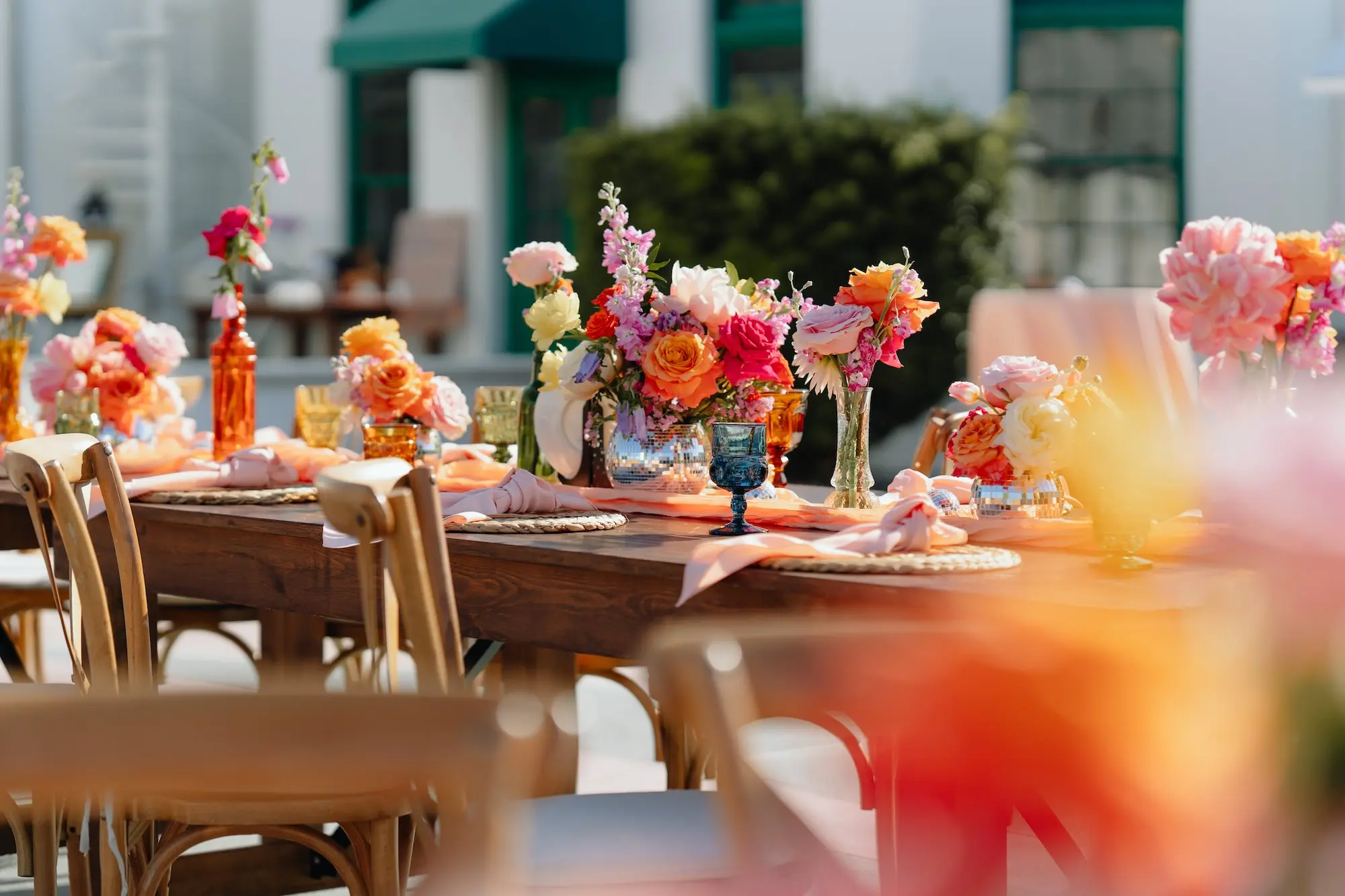 51Colorful Pink Yellow Orange Florida Wedding Inspiration - “Best Of” 2025: Wedding Receptions Part 2 Colorful Pink, Yellow, and Orange Spring Florida Wedding Reception Centerpiece Decor Ideas