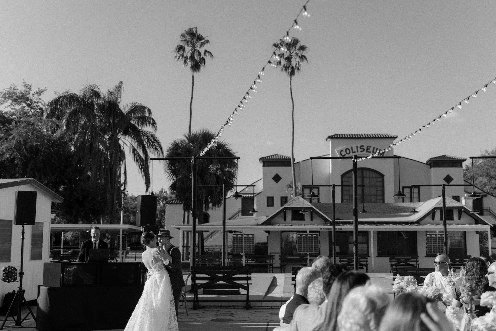 61Colorful Pink Yellow Orange Florida Wedding Inspiration St Petersburg Venue Shuffleboard Club - “Best Of” 2025: Wedding Receptions Part 2 Bride and Groom First Dance Wedding Portrait | Tampa Bay DJ Grant Hemond and Associates | Venue St Petersburg Shuffleboard Club