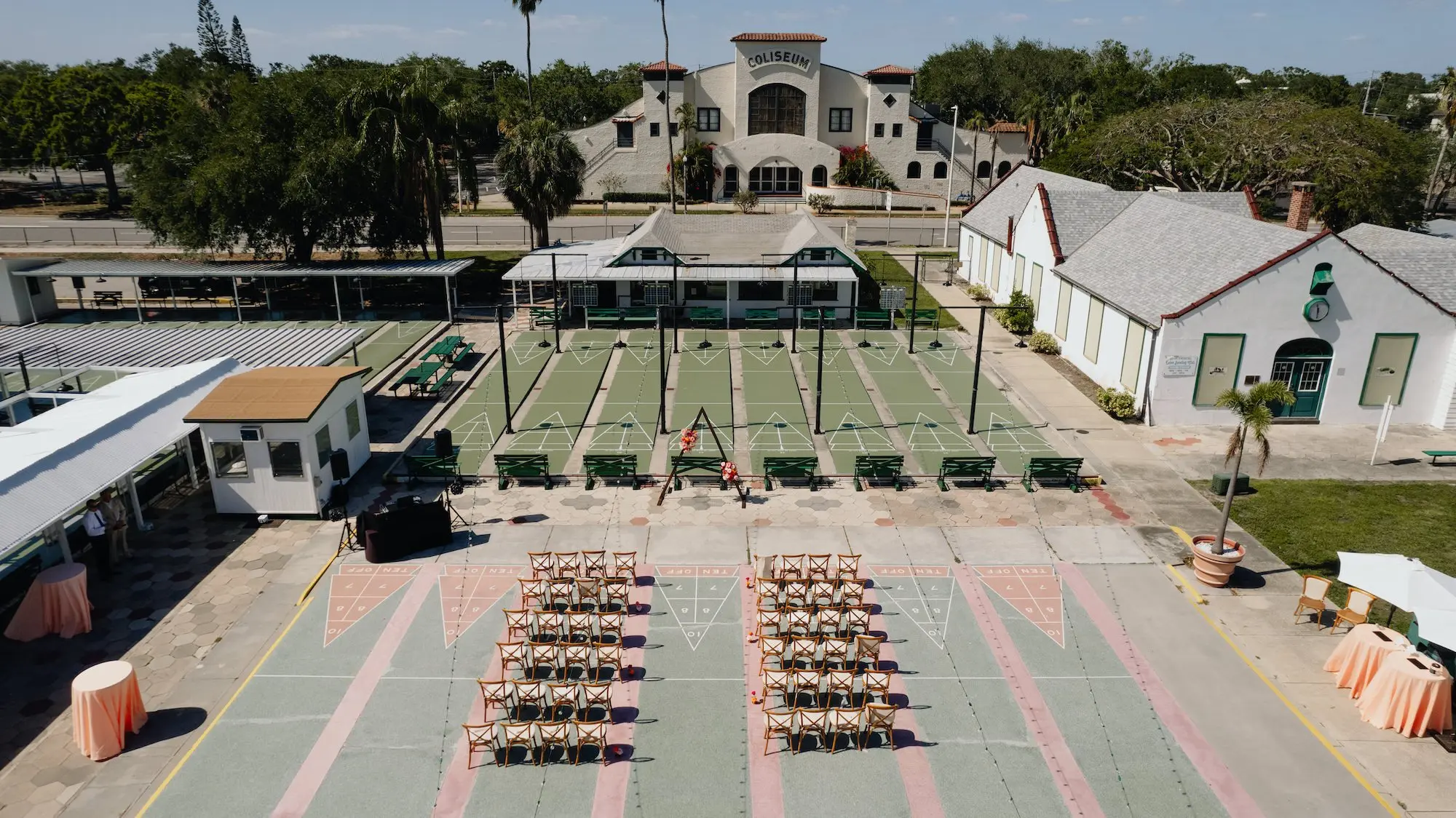 64Colorful Pink Yellow Orange Florida Wedding Inspiration St Petersburg Venue Shuffleboard Club - Whimsical, Colorful Outdoor Wedding | St. Pete Shuffleboard Club Tampa Bay Wedding Venue St Petersburg Shuffleboard Club