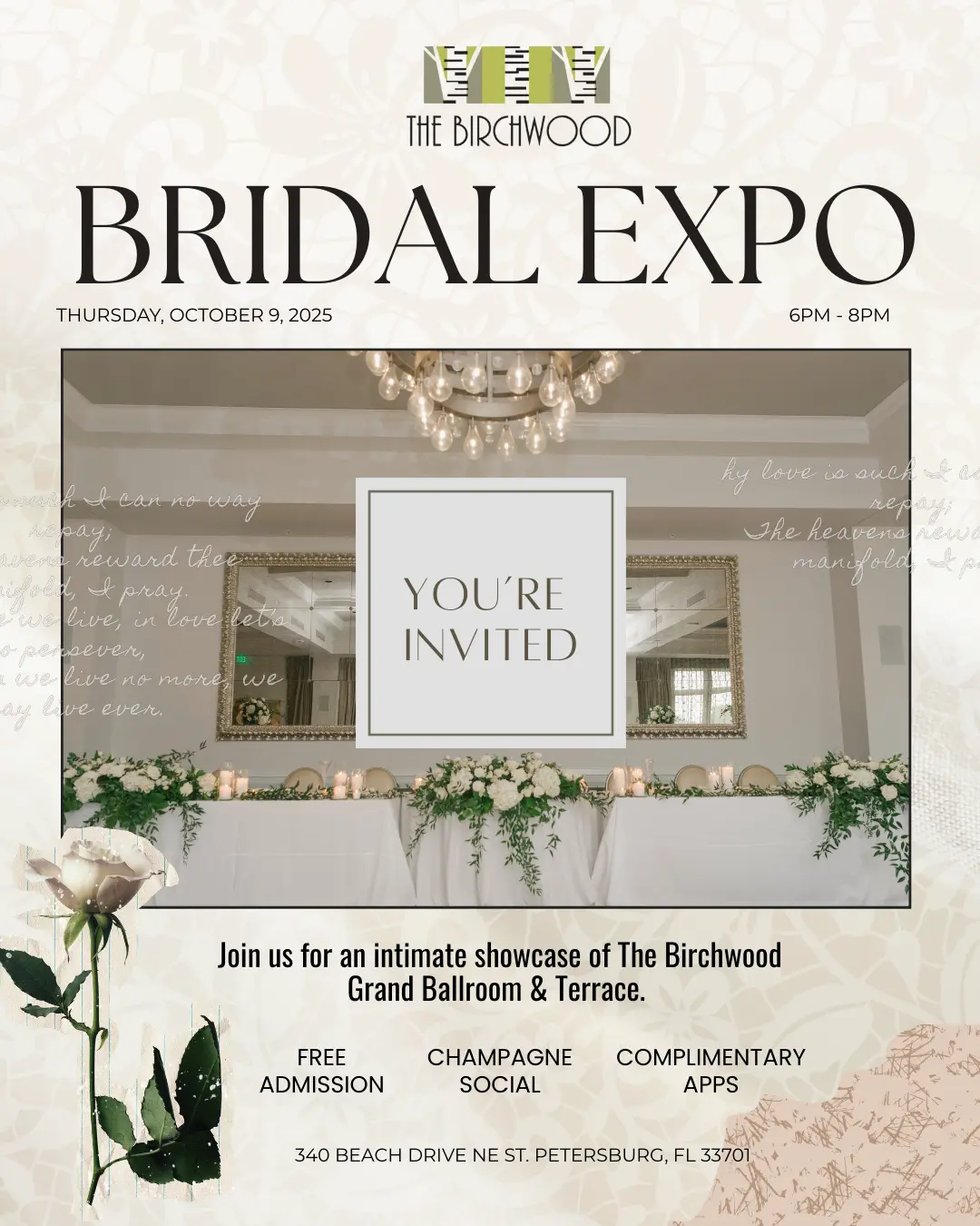 Brichwood Tampa Bay Bridal Wedding Show 2025 - Free Tickets to The Birchwood Wedding Show | Thursday, October 9, 2025 Brichwood Tampa Bay Bridal Wedding Show 2025