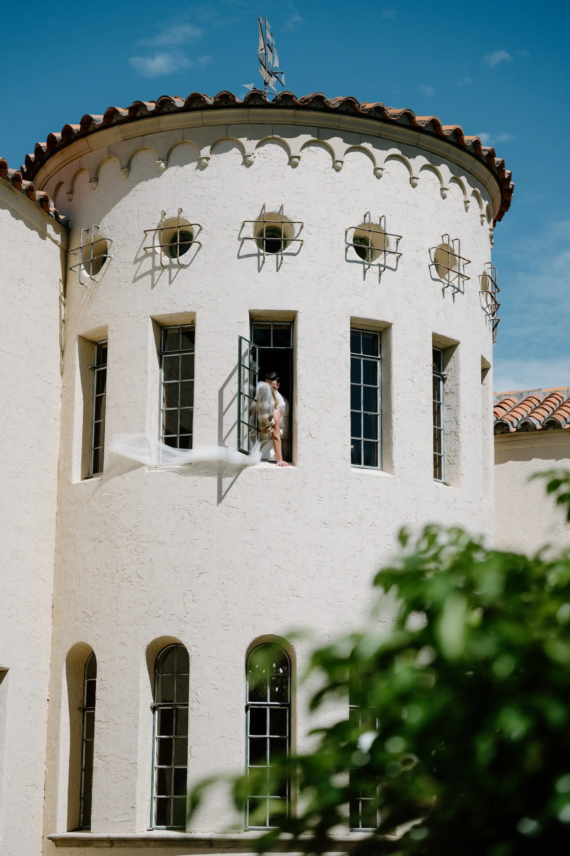 Bride and Groom Window Estate Wedding Portrait | Elegant European Florida Outdoor Wedding Reception Venue Inspiration | Sarasota Wedding Venue Powel Crosely Estate