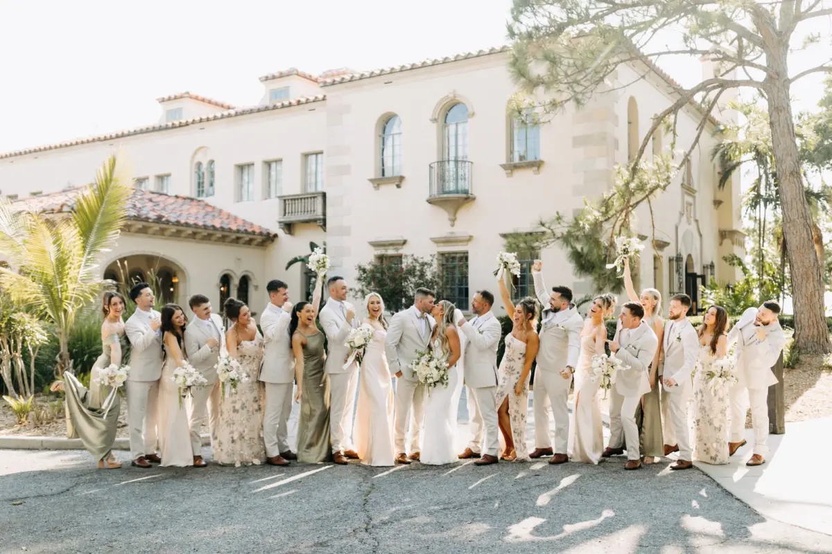 Bride and Groom with Wedding Party Wedding Portrait | Sarasota Event Venue Powel Crosley Estate