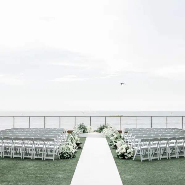 Chic Black and White Florida Beach Wedding Ceremony Decor Inspiration | Clearwater Event Venue Opal Sands | Kate Ryan Event Rentals