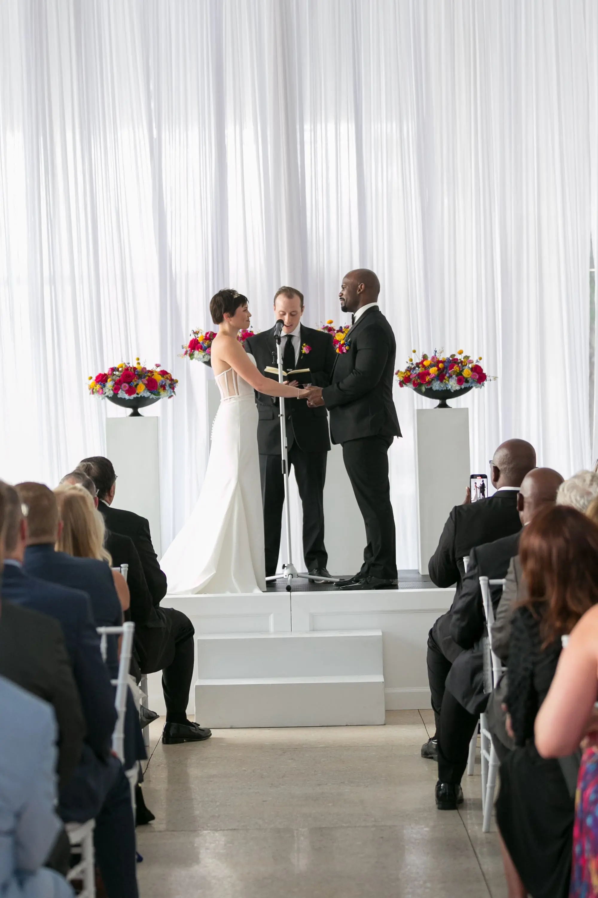 18Colorful Modern Yellow and Pink Wedding Ideas - Vibrant, Modern Gallery Wedding | Tampa Museum of Art Bride and Groom Wedding Ceremony Portrait