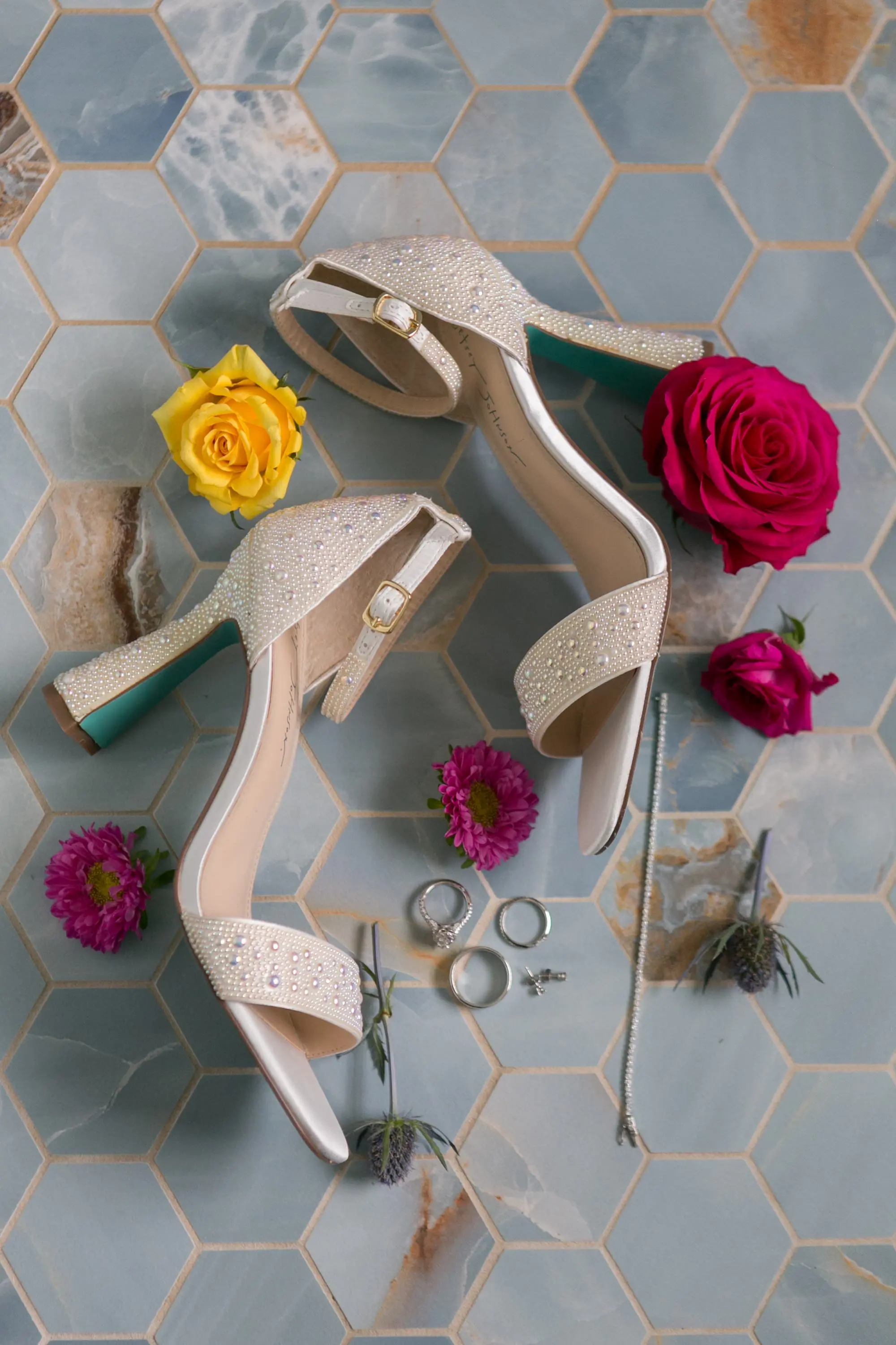 1Colorful Modern Yellow and Pink Wedding Ideas - Vibrant, Modern Gallery Wedding | Tampa Museum of Art Pearl Bridal Wedding Shoe Ideas