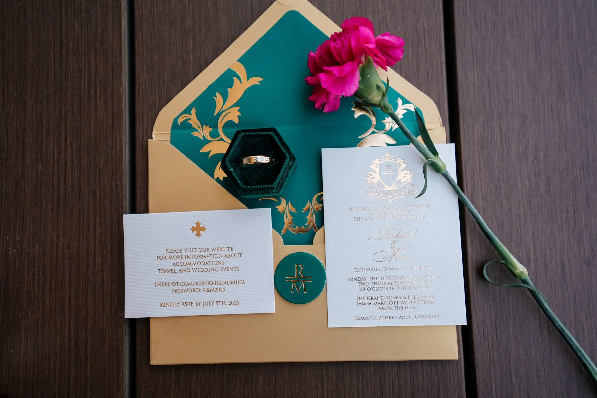 Glamorous Pink and Emerald Green Wedding Invitation Suite Ideas