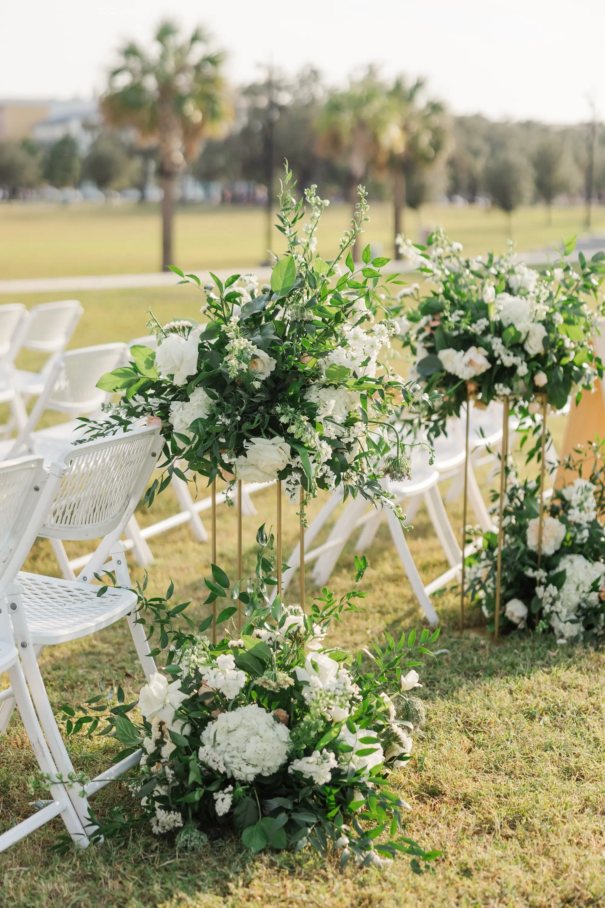 20Classic Emerald Green and Champagne Wedding Inspiration - Classic Emerald Green Downtown Tampa Wedding | Bob Buckhorn Center White Florals Roses and Hydrangeas with Greenery Wedding Ceremony Decor Inspiration