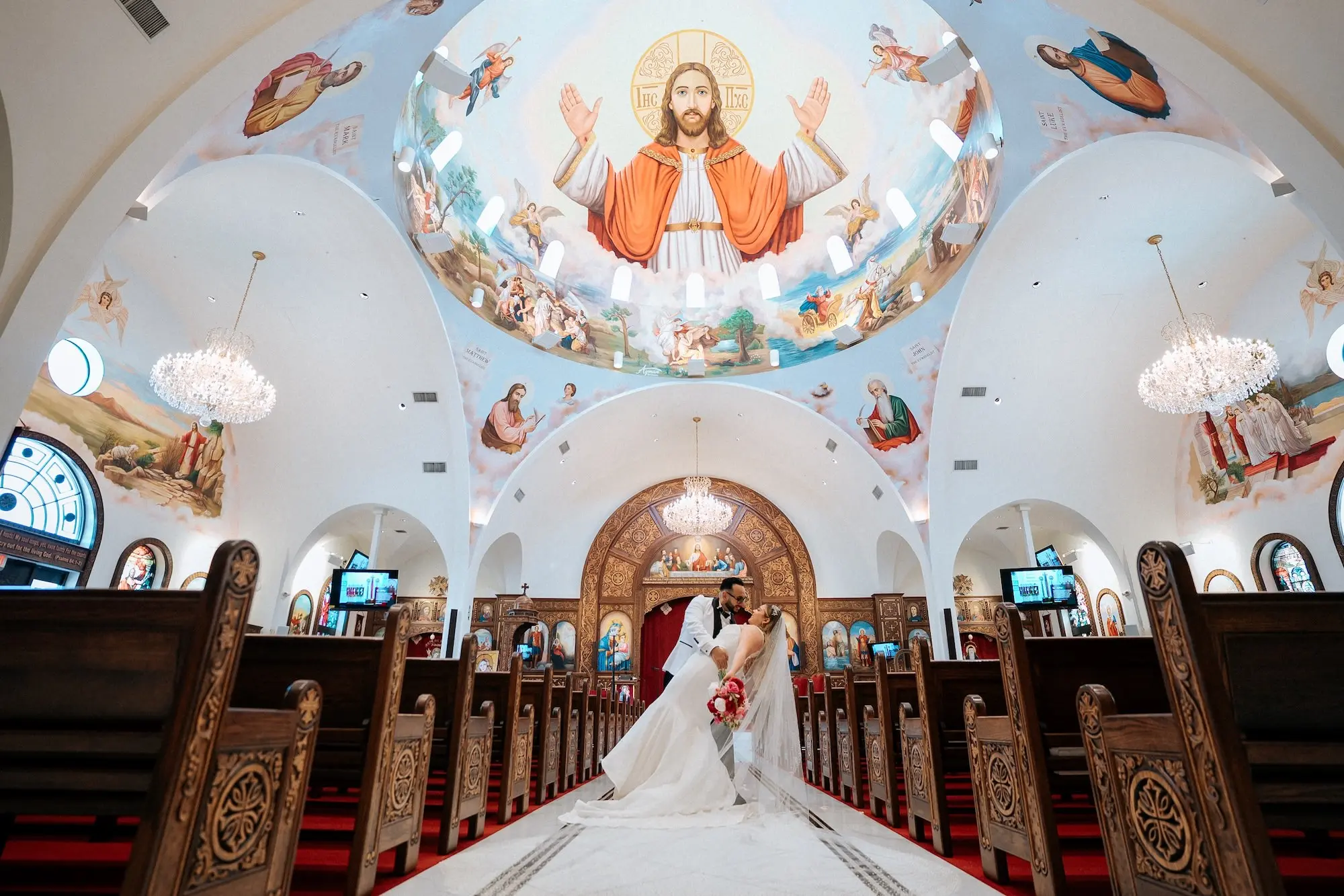 Bride and Groom Just Married Wedding Portrait | Tampa Bay Event Venue St Verena Coptic Orthodox Church