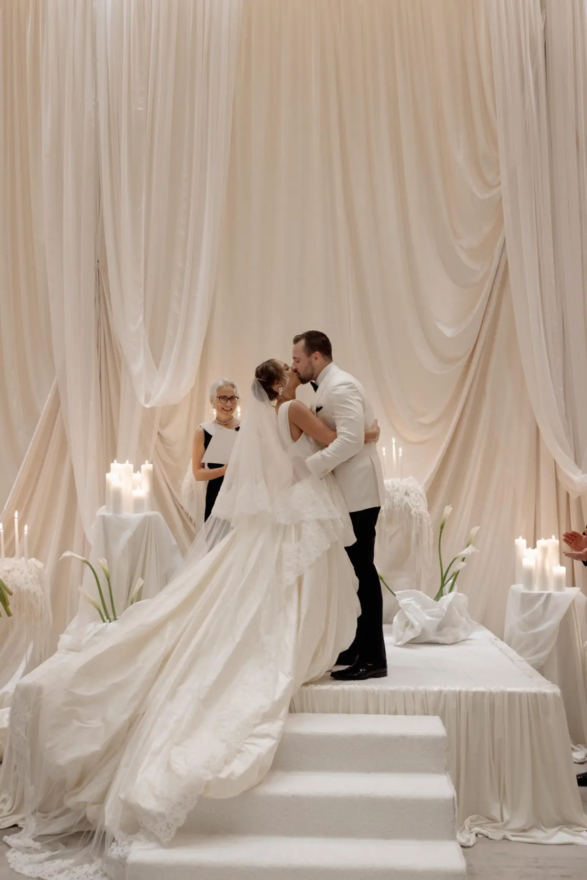 Bride and Groom First Kiss Wedding Portrait