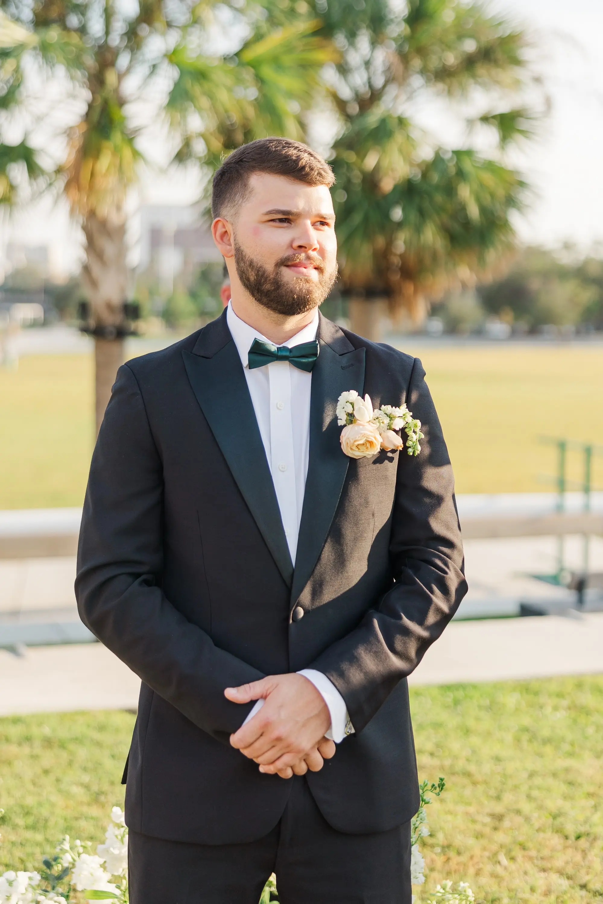 23Classic Emerald Green and Champagne Wedding Inspiration - Classic Emerald Green Downtown Tampa Wedding | Bob Buckhorn Center Groom's Reaction to Bride Walking Down Wedding Ceremony Aisle | Tampa Bay Photographer Mary Anna Photography