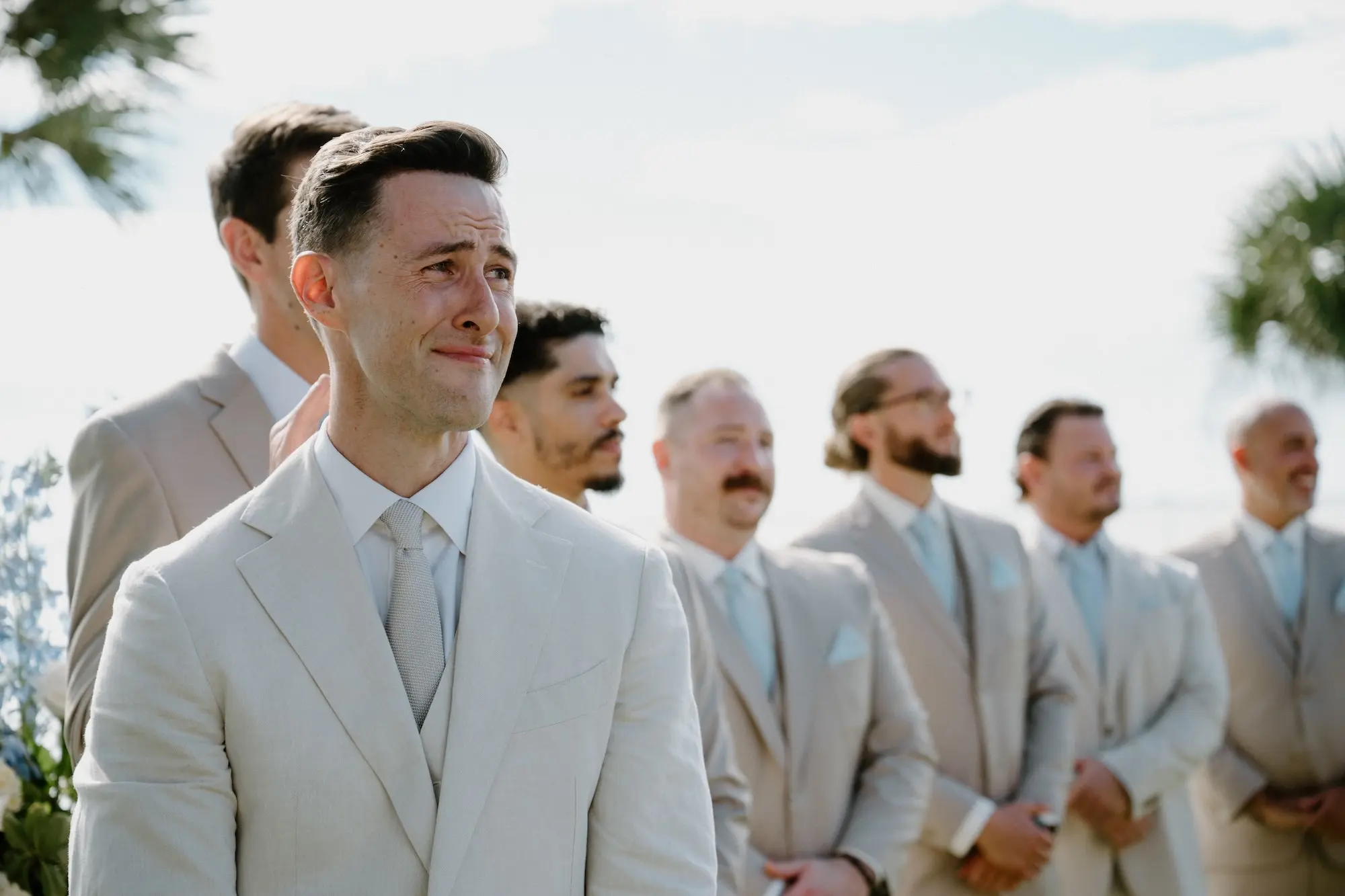 Groom's Reaction to Bride Walking Down Wedding Ceremony Aisle