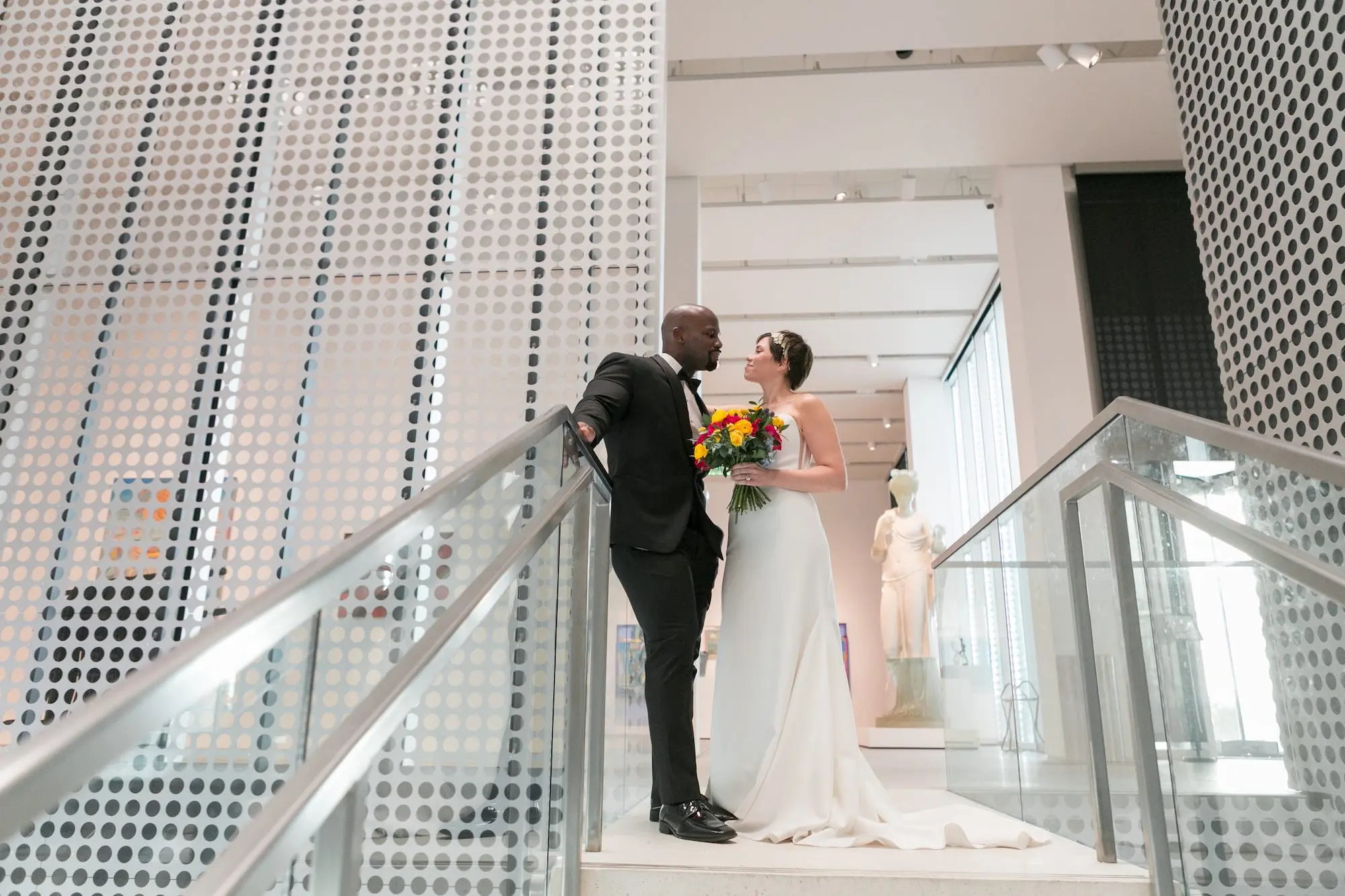 26Colorful Modern Yellow and Pink Wedding Ideas Venue Tampa Museum of Art - Vibrant, Modern Gallery Wedding | Tampa Museum of Art Bride and Groom Wedding Portrait | Tampa Bay Photographer Carrie Wildes Photography | Event Venue Tampa Museum Of Art