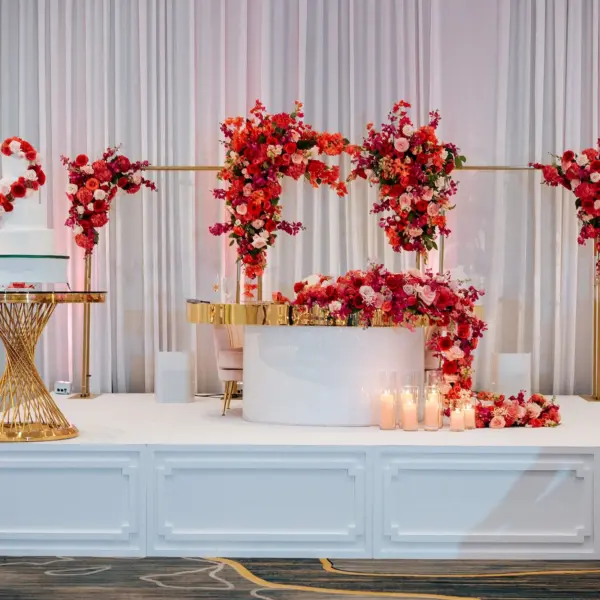 Glamorous Pink Wedding Reception Sweetheart Table Floral Decor Inspiration | Tampa Bay Florist Save The Date Florida