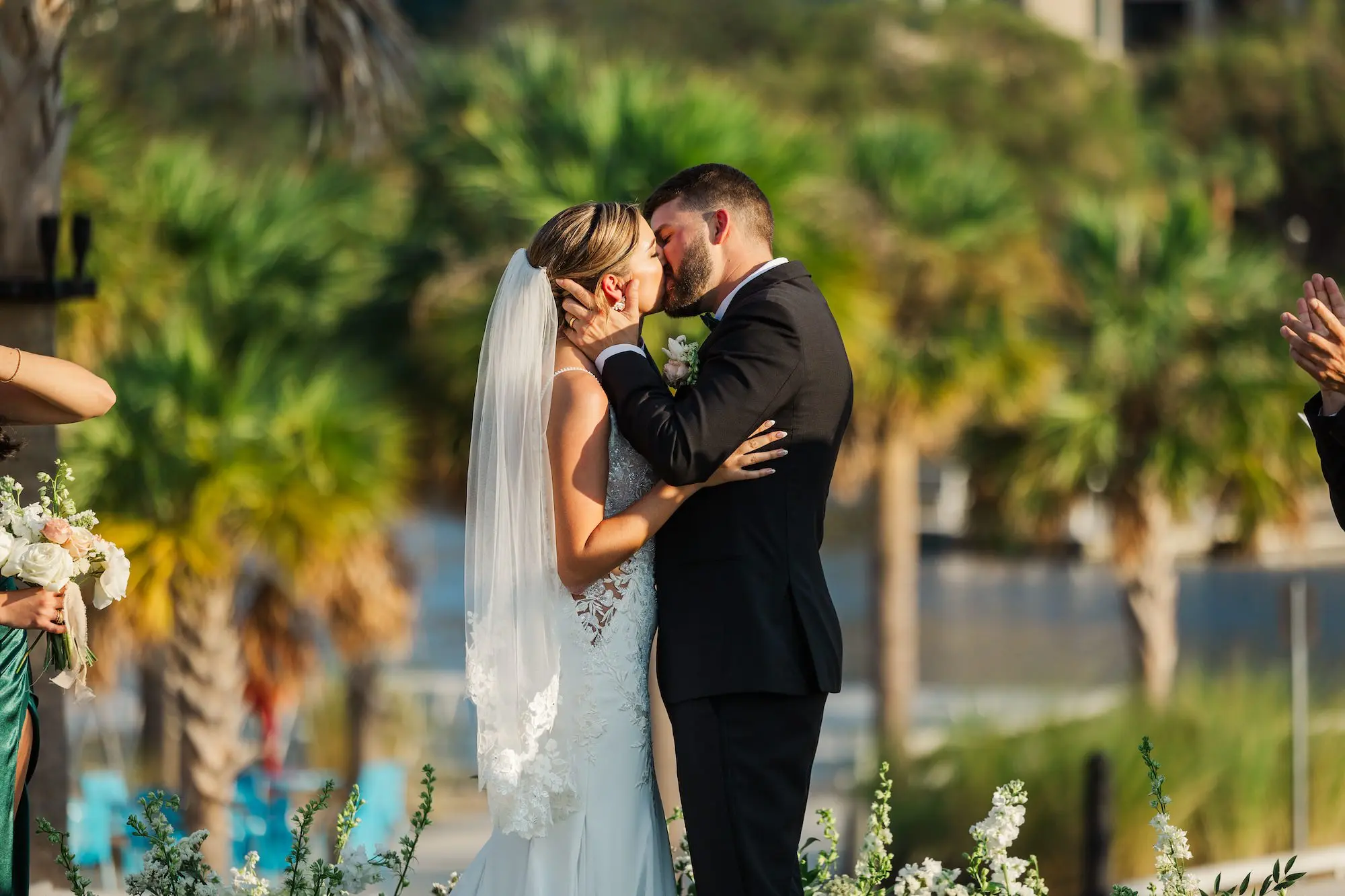 28Classic Emerald Green and Champagne Wedding Inspiration - Classic Emerald Green Downtown Tampa Wedding | Bob Buckhorn Center Bride and Groom Wedding Ceremony Just Married Kissing Wedding Portrait | St Pete Photographer Mary Anna Photography