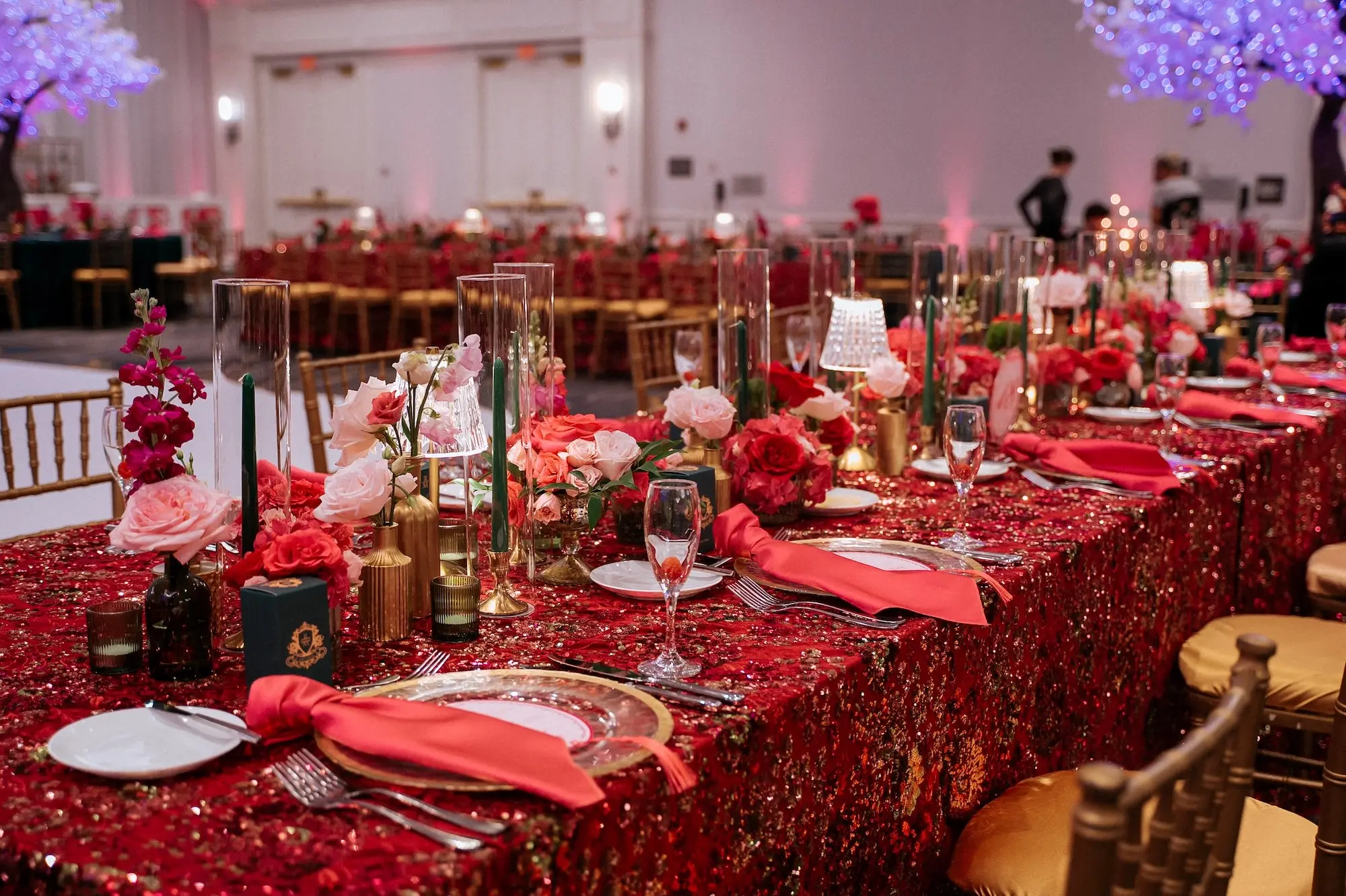 Glamorous Pink and Emerald Green Wedding Reception Tablescape Decor Inspiration | Tampa Bay Over The Top Linen Rentals | Kate Ryan Event Rentals | Florist Save The Date Florida