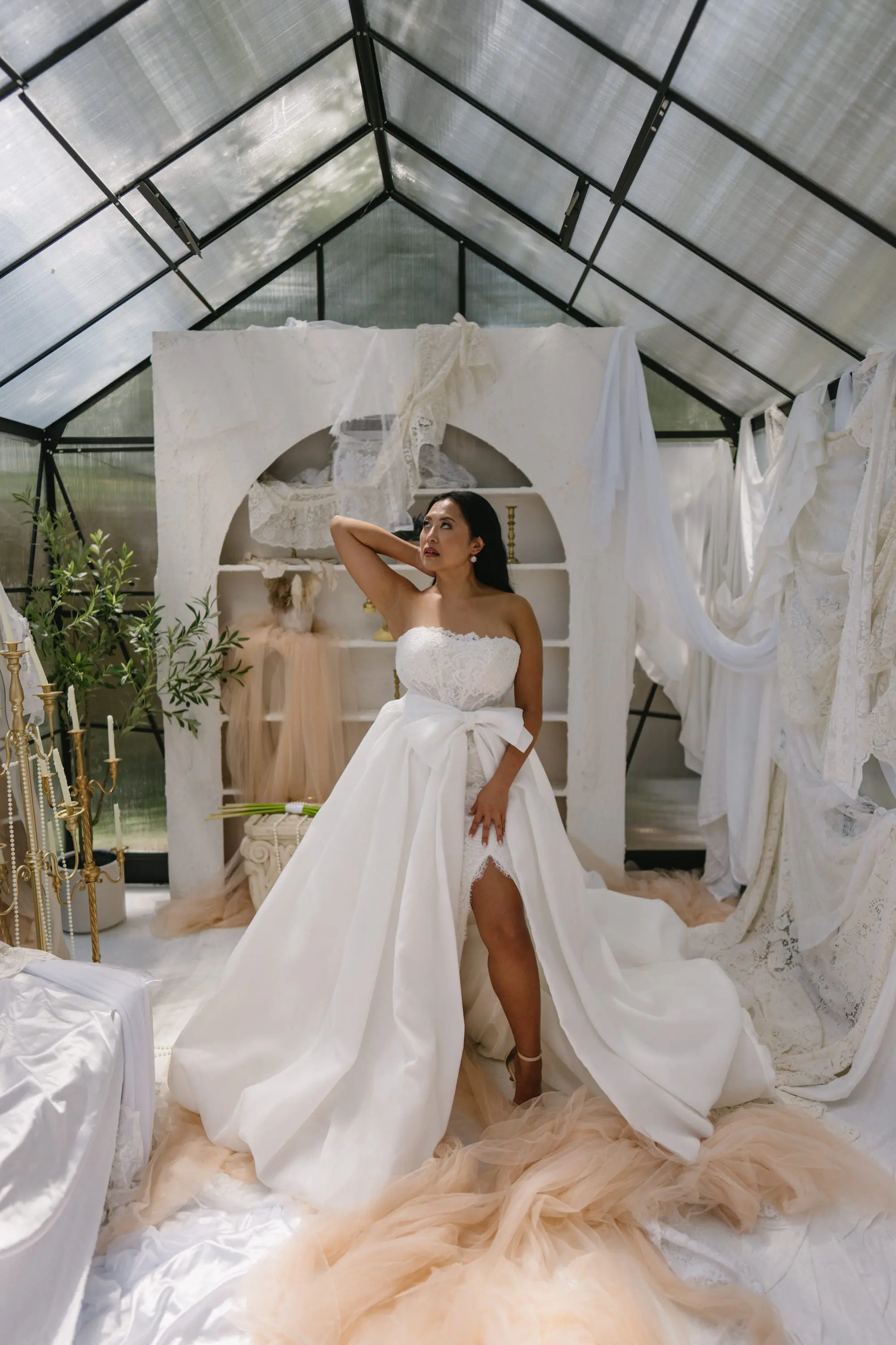 Modern Elegant Greenhouse Wedding Inspiration Calla Lily Purse Bridal Bouquet with Pearls and Ballgown Skirt with Bow | Tampa Photographer Amber Yonker Photography Dresses Truly Forever Bridal