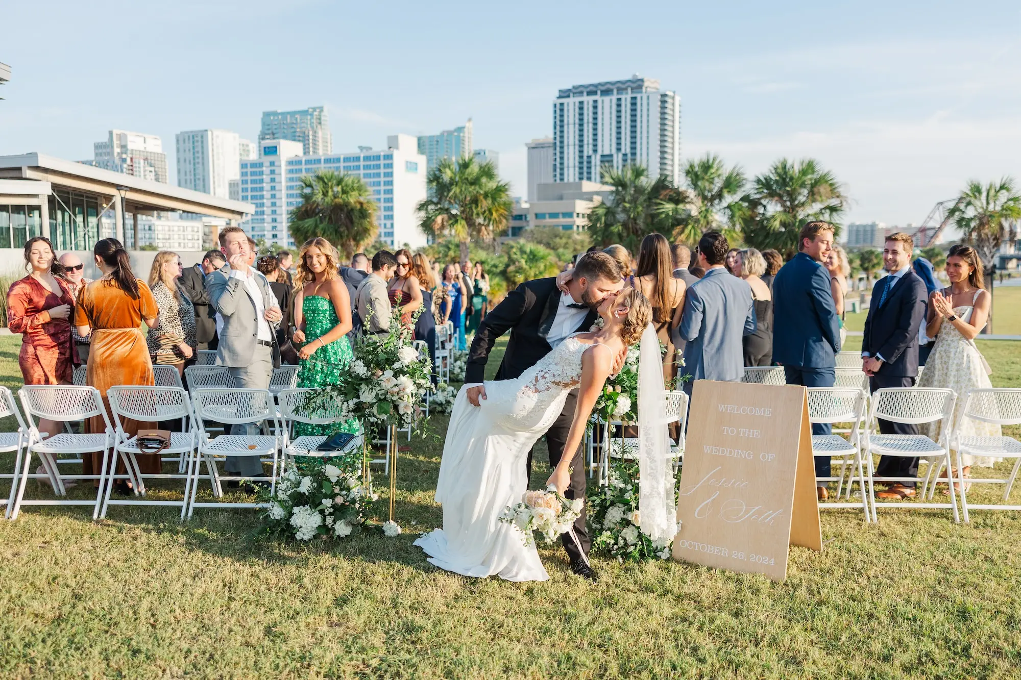 30Classic Emerald Green and Champagne Wedding Inspiration Bob Buckhorn Tampa River Center Venue - Classic Emerald Green Downtown Tampa Wedding | Bob Buckhorn Center Bride and Groom Just Married Wedding Ceremony Portrait | St Pete Photographer Mary Anna Photography