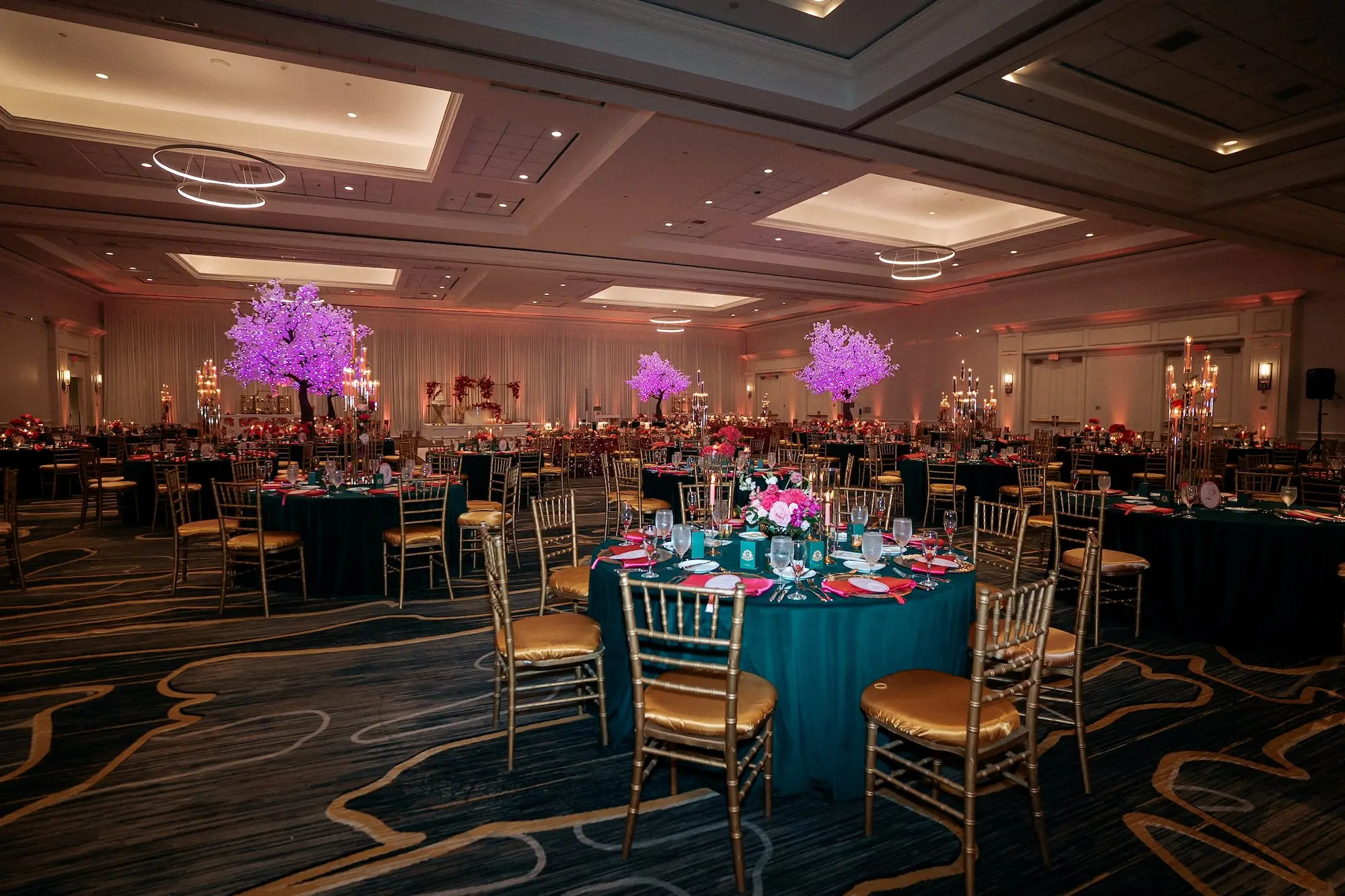 Glamorous Pink and Emerald Wedding Reception Decor Ideas | Tampa Florist Save The Date Florida | Over The Top Rental Linens | Planner Eventfull Weddings | Tampa Marriott Water Street | Kate Ryan Event Rentals