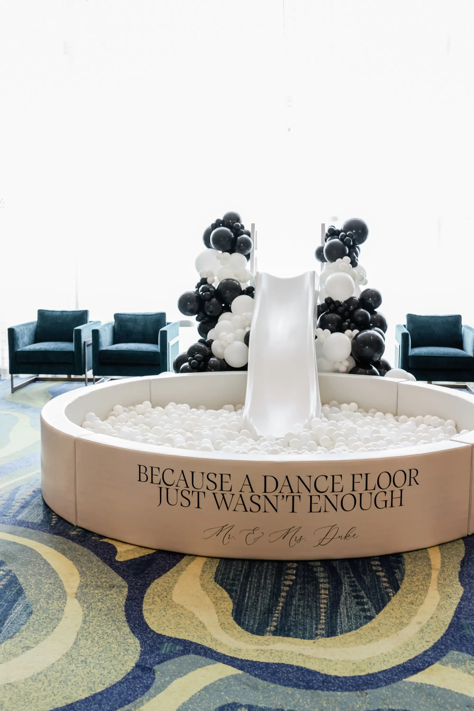Chic Black and White Wedding Reception Ball Pit Ideas