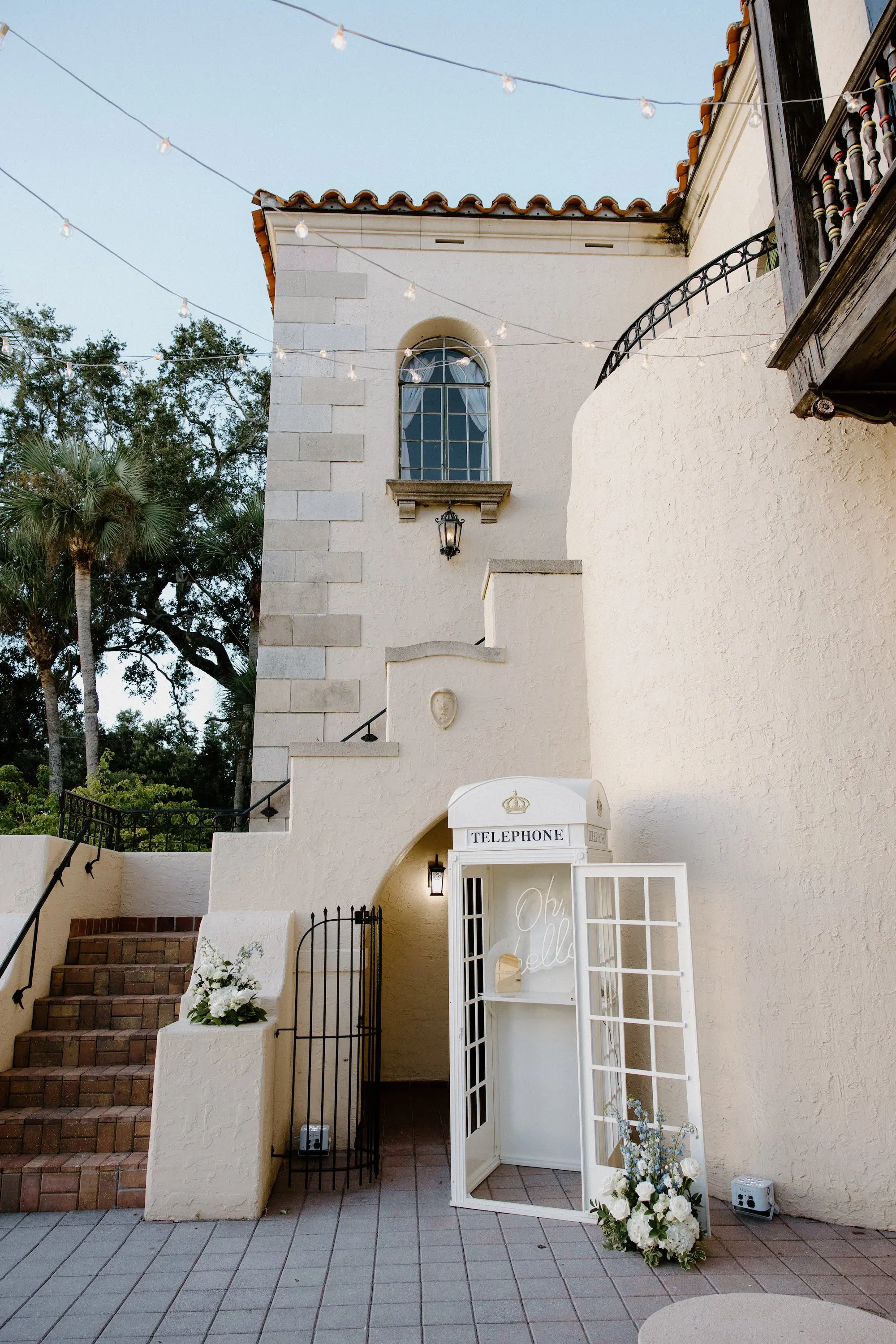 Classic White Telephone Booth Audible Guestbook Inspiration | Elegant European Wedding Venue Ideas | Sarasota Wedding Beachfront Venue Powel Crosely Estate