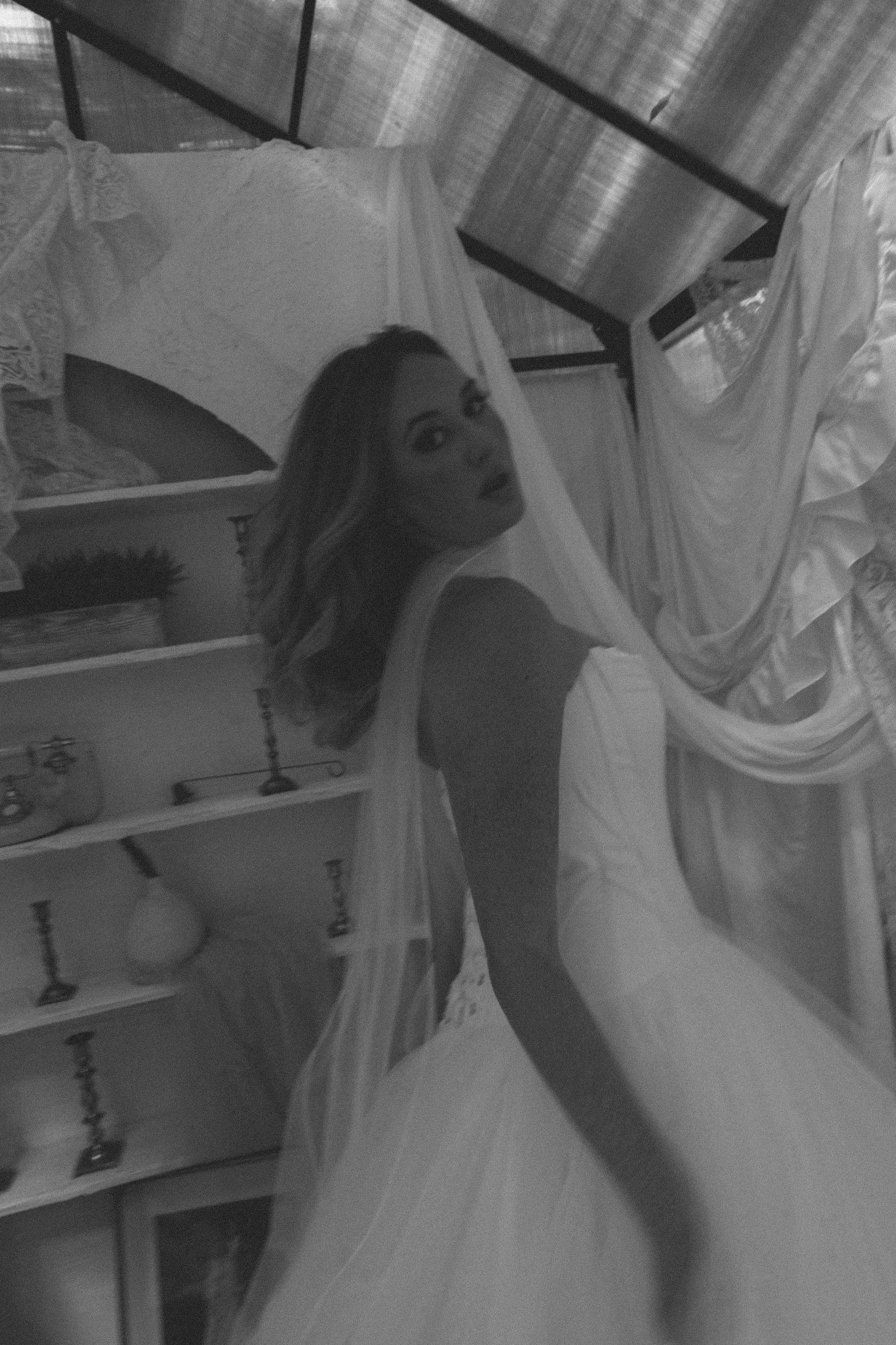 Moody Vintage Greenhouse Wedding Inspiration | Tulle Ballgown Dress with Corset and Scarf | Tampa Photographer Amber Yonker Photography Dresses Truly Forever Bridal