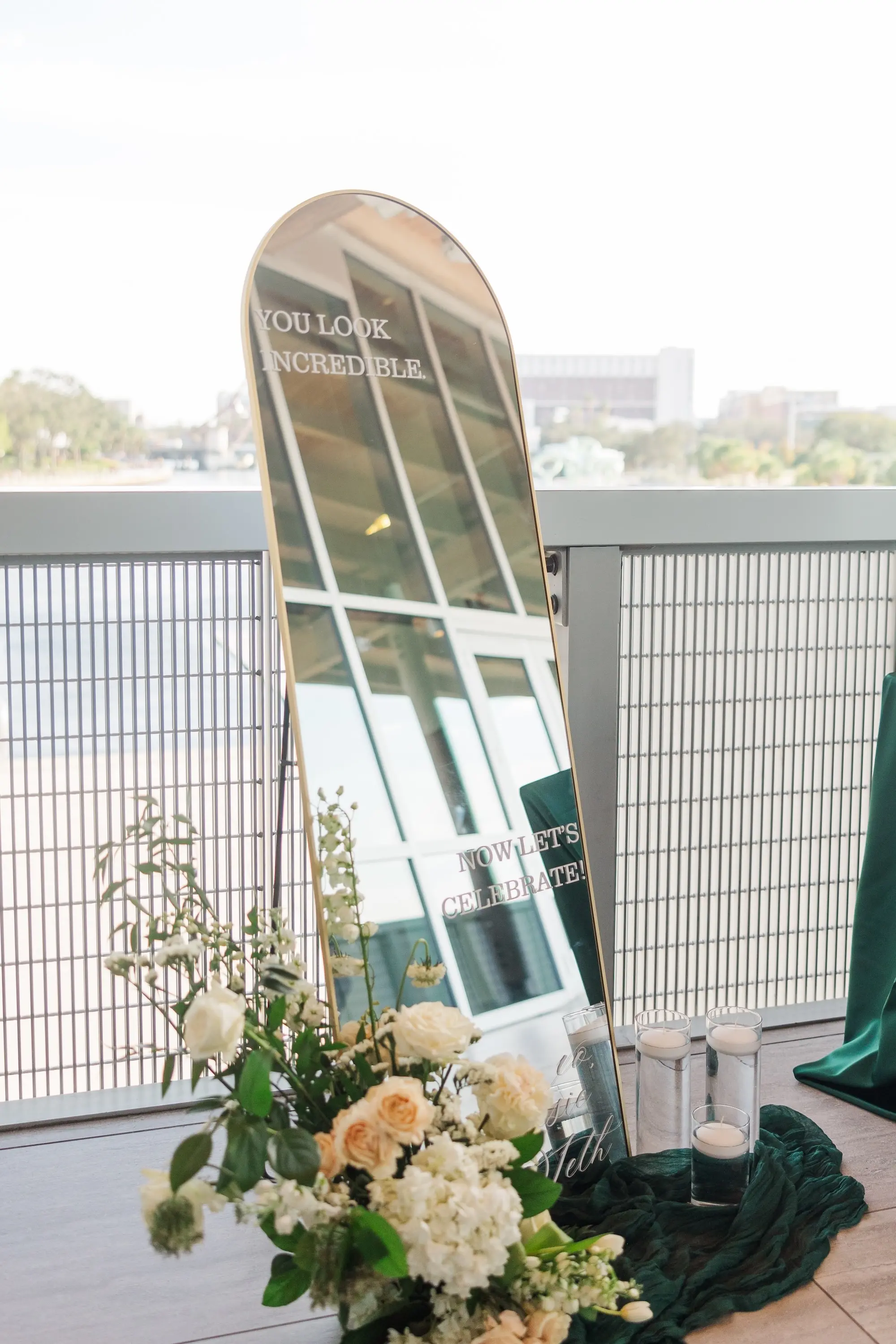 38Classic Emerald Green and Champagne Wedding Inspiration - Classic Emerald Green Downtown Tampa Wedding | Bob Buckhorn Center Modern Wedding Reception Mirror Decor Inspiration | Tampa Bay Planner Wilder Mind Events
