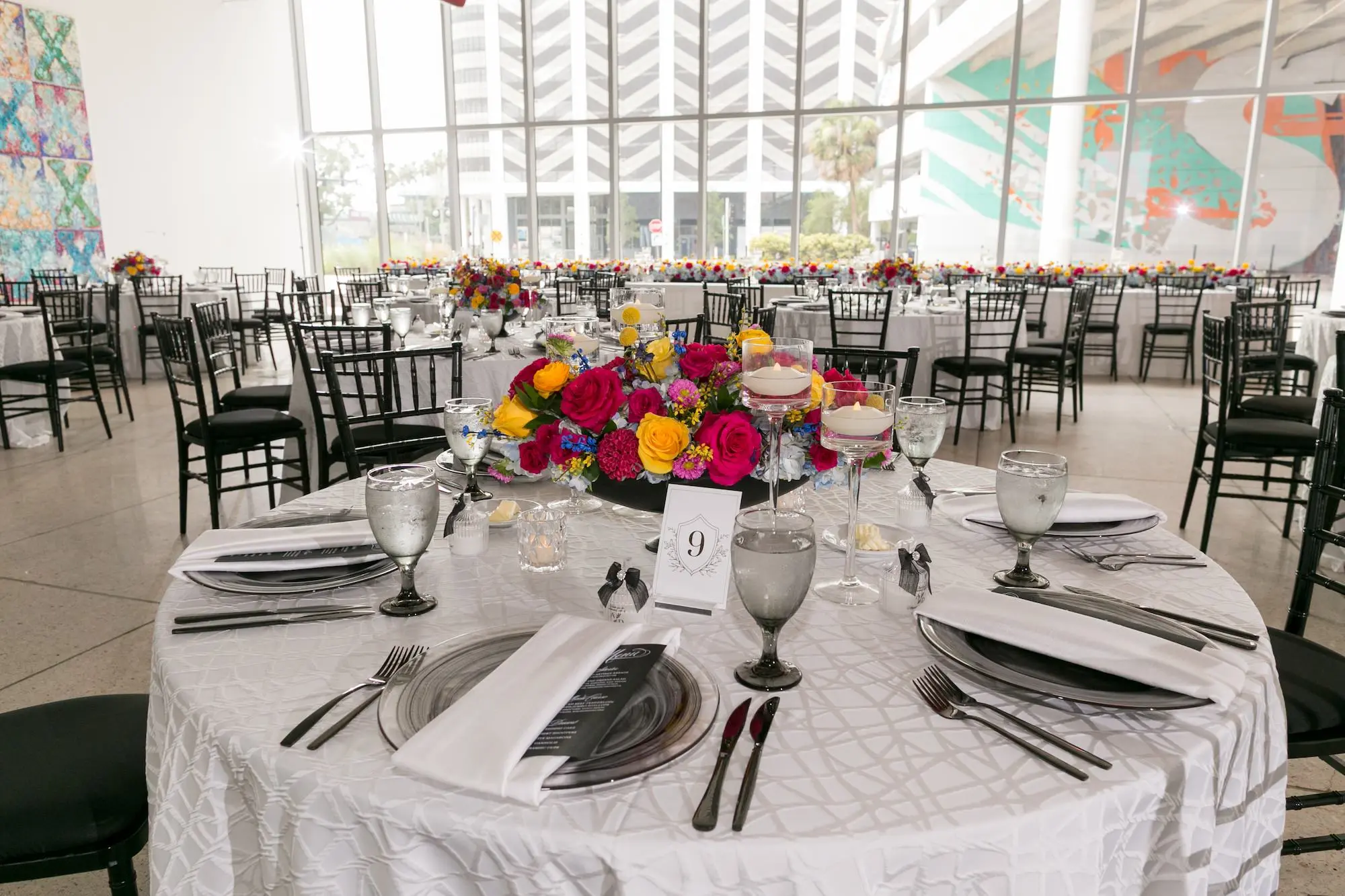 39Colorful Modern Yellow and Pink Wedding Ideas - Vibrant, Modern Gallery Wedding | Tampa Museum of Art Colorful Modern Yellow and Pink Wedding Reception Decor Ideas | Tampa Bay Rentals Gabro Event Services