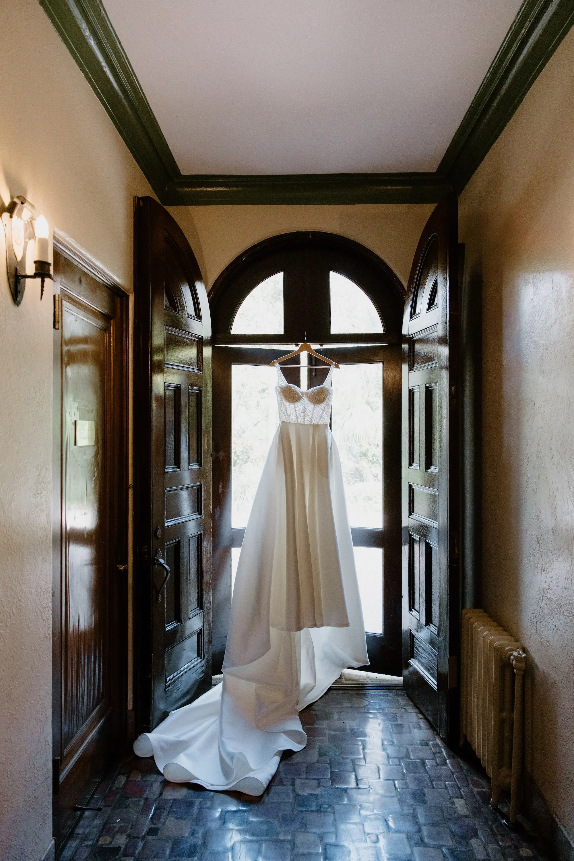 White Pearl Corset Milla Nova Wedding Gown with Dramatic Satin Train Inspiration | Tampa Bay Boutique Truly Forever Bridal | Sarasota Wedding Venue Powel Crosely Estate | Content Creator Behind The Vows