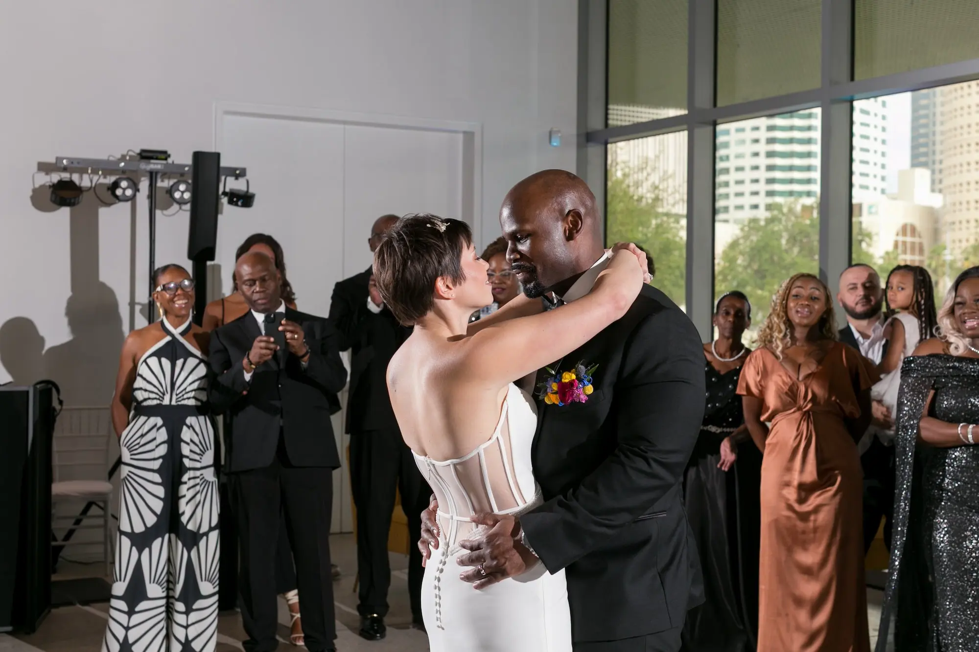 41Colorful Modern Yellow and Pink Wedding Ideas - Vibrant, Modern Gallery Wedding | Tampa Museum of Art Bride and Groom First Dance Wedding Portrait | Tampa Bay Photographer Carrie Wildes Photography