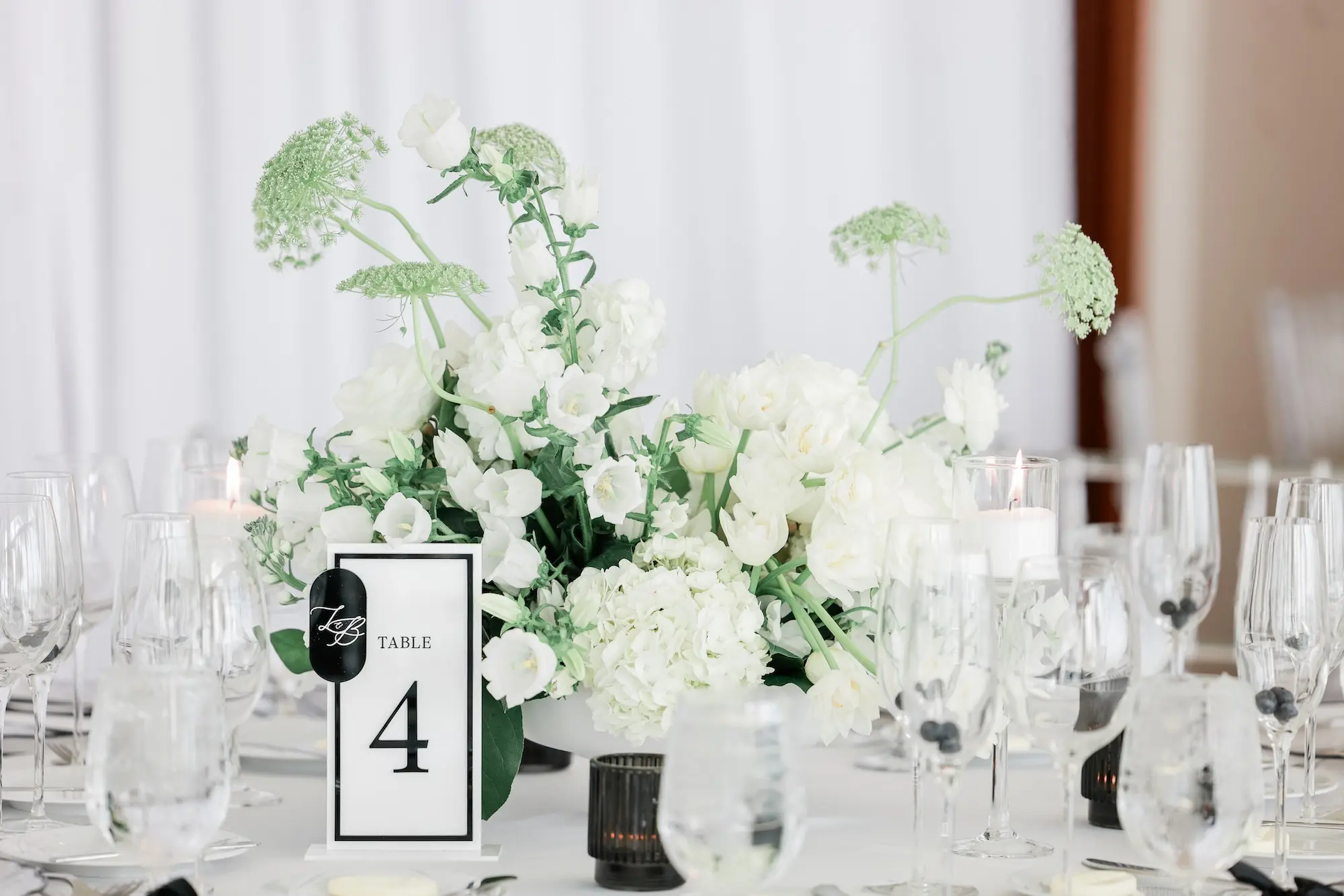 Chic Black and White Wedding Reception Floral Centerpiece Decor Ideas