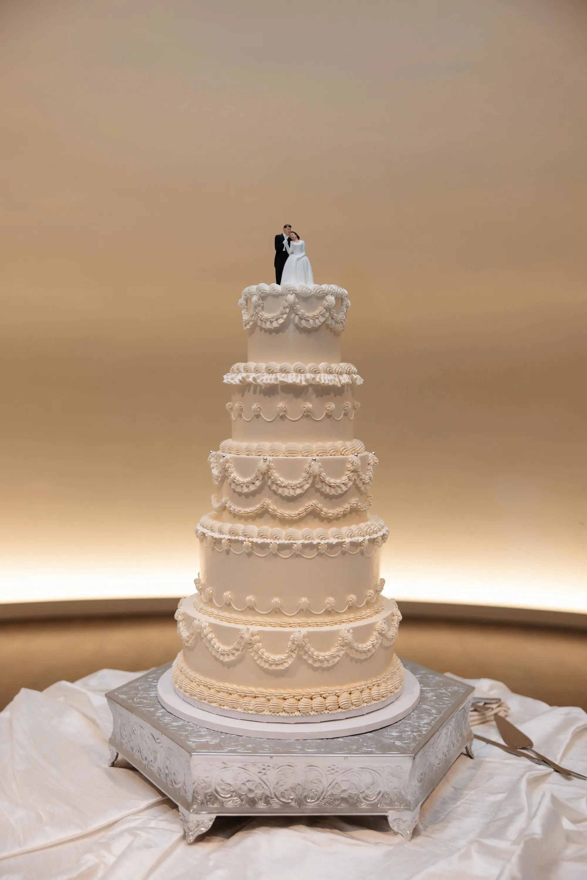45Elegant Cream Vintage Wedding Inspiration - Luxurious, Neutral Downtown St. Pete Wedding | The Vinoy Round White Five-Tiered Wedding Cake Inspiration