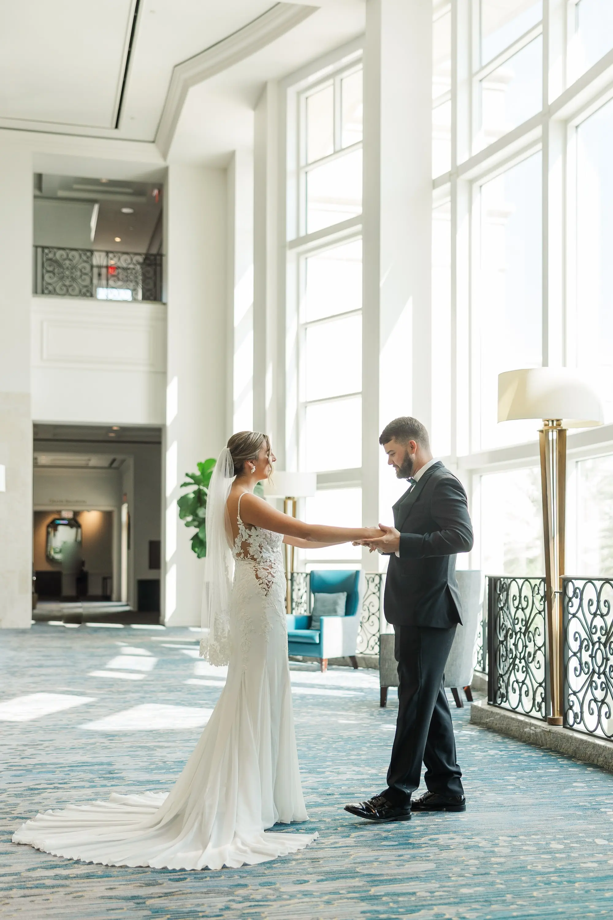 9Classic Emerald Green and Champagne Wedding Inspiration - Classic Emerald Green Downtown Tampa Wedding | Bob Buckhorn Center Bride and Groom First Look Wedding Portrait | St Pete Photographer Mary Anna Photography