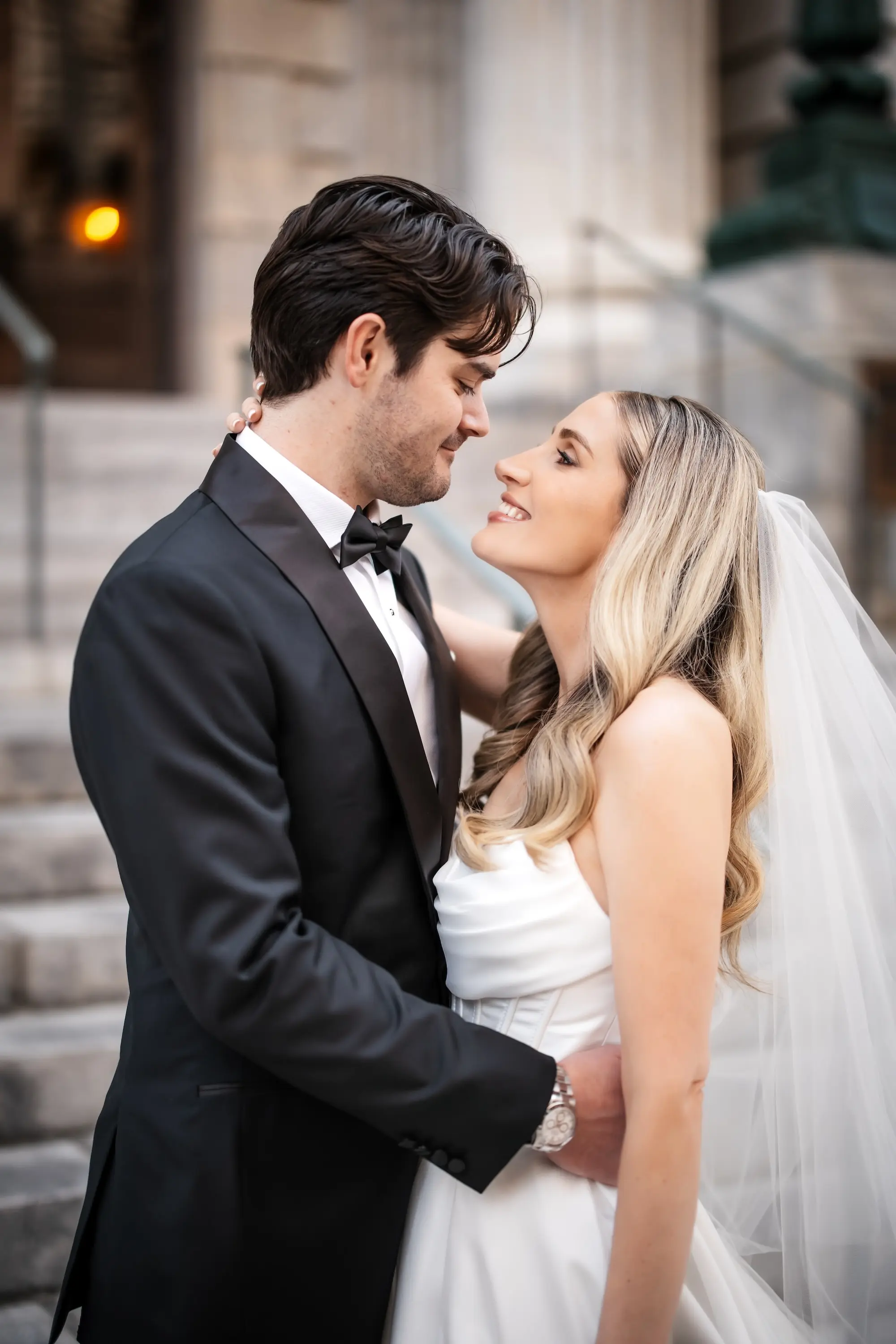 11Modern Black and White Wedding Inspiration - Timeless Black and White Downtown Tampa Wedding | The Vault Bride and Groom Wedding Portrait | Classic Black and White Wedding Inspiration | Soft Curl Bridal Hair with Veil Ideas | Tampa Bay Hair and Makeup Artist Femme Akoi Beauty Studio