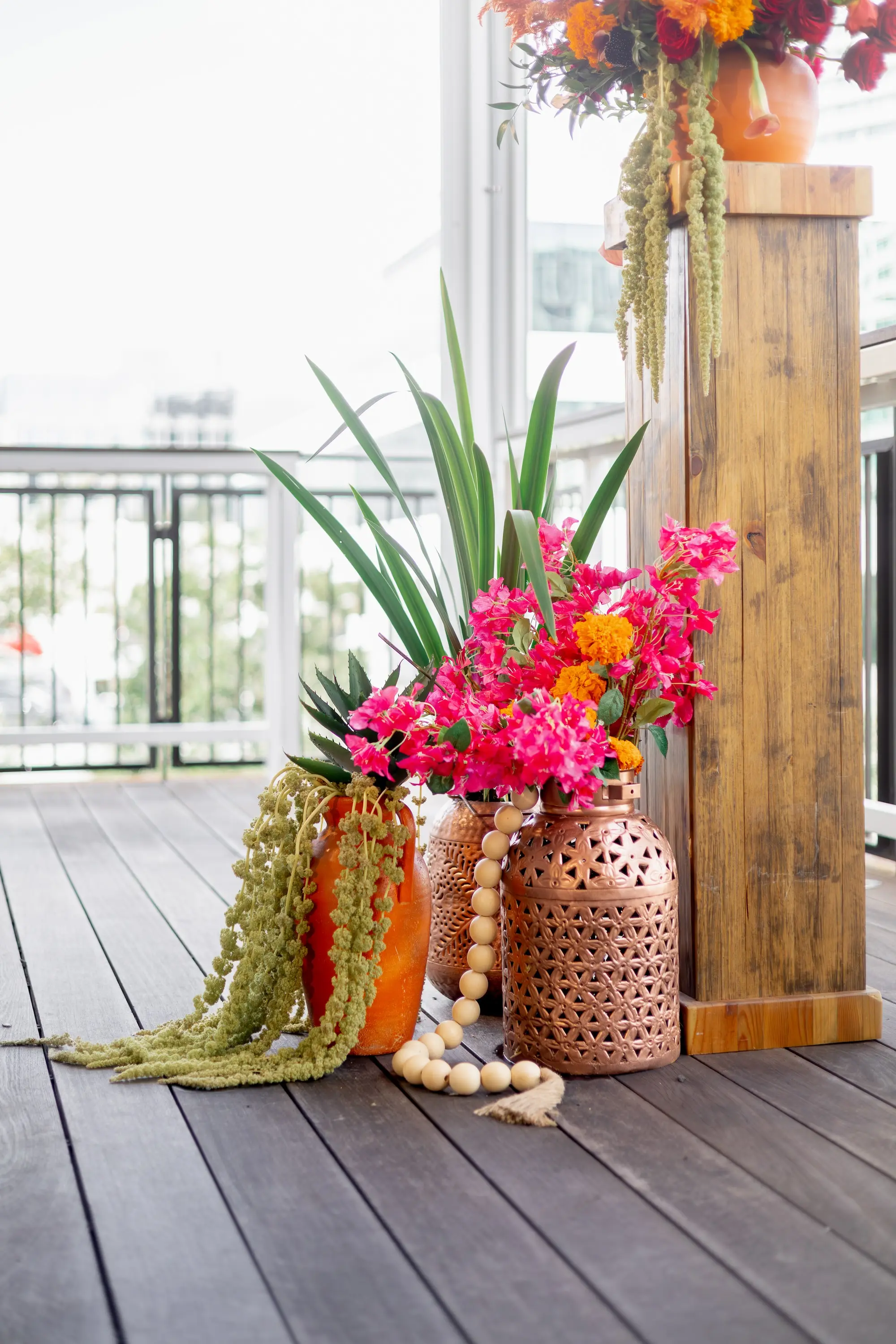 11Vibrant Southwestern Terracotta Pink and Orange Wedding Ideas - Vibrant, Rooftop Wedding Inspiration Shoot | Red Mesa Events Vibrant Southwest Mexican Wedding Reception Ideas | Bright Pink and Orange Floral Arrangements with Lush Green Succulents and Cacti Greenery Arrangement Reception Decoration Inspiration | Terracotta Pots Decor Ideas | Tampa Bay Florist Save The Date Florida | St Pete Event Planner Coastal Coordinating