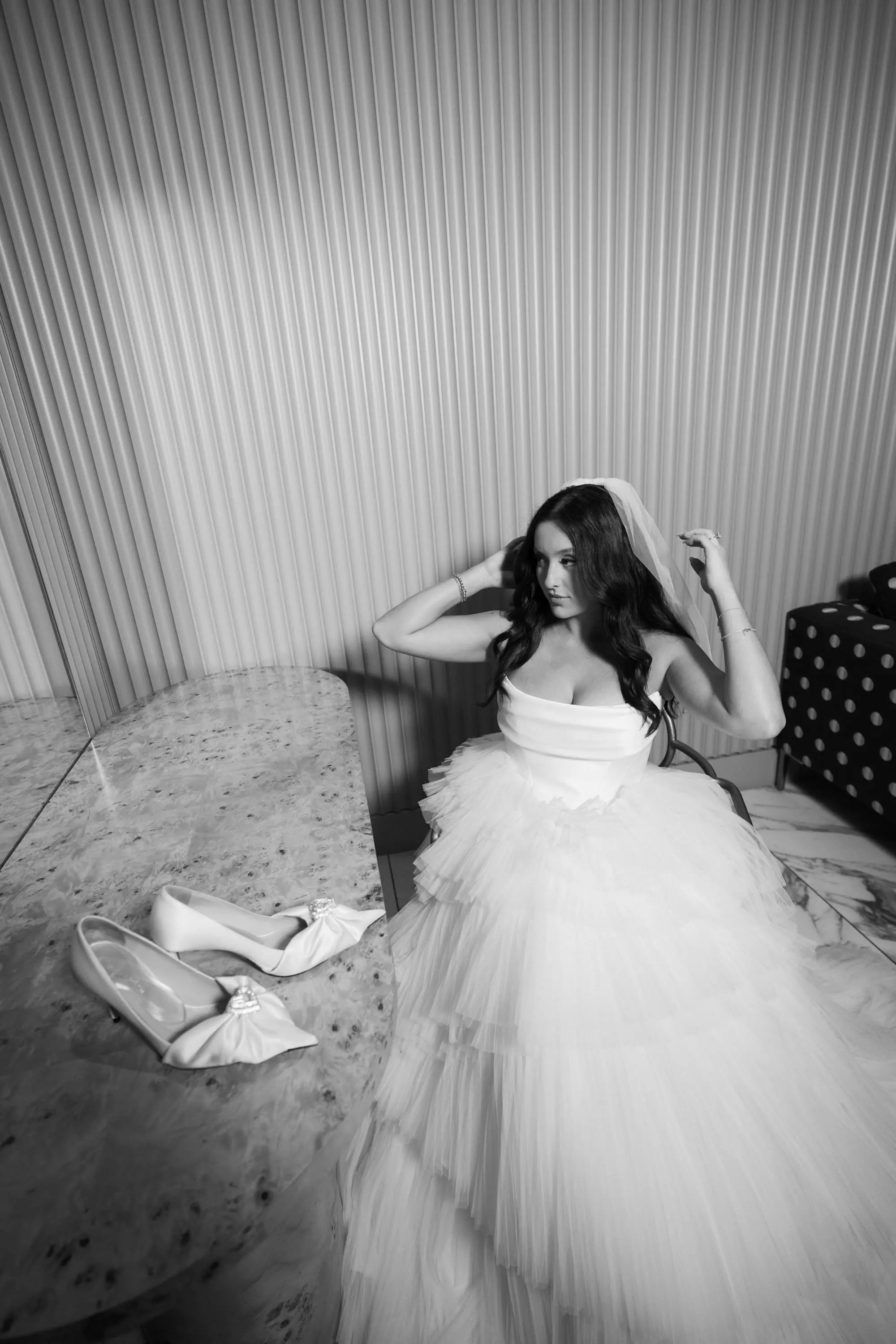 15Modern Classic Black and White Wedding Inspiration - Modern, Black and White Tampa Wedding | Hyde House Public Studio Bride Getting Ready Wedding Portrait | KYHA Studios Wedding Dress Inspiration
