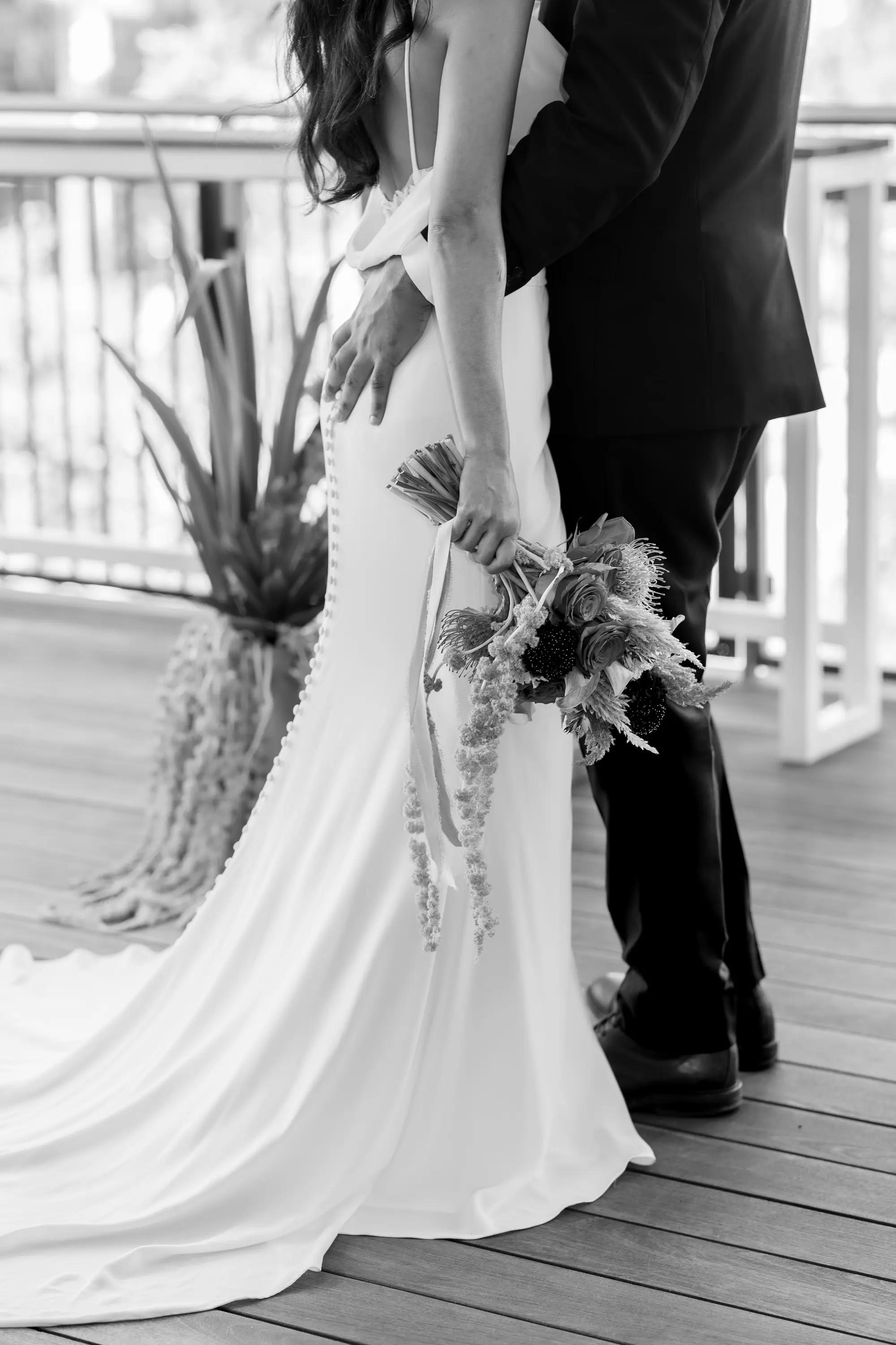 16Vibrant Southwestern Terracotta Pink and Orange Wedding Ideas - Vibrant, Rooftop Wedding Inspiration Shoot | Red Mesa Events Black and White Bride and Groom Wedding Portrait | Fitted, Fit and Flare Wedding Gown with Buttons Down the Back Ideas | Tampa Bay Photographer Pine and Forge Photography | Sarasota Boutique Truly Forever Bridal
