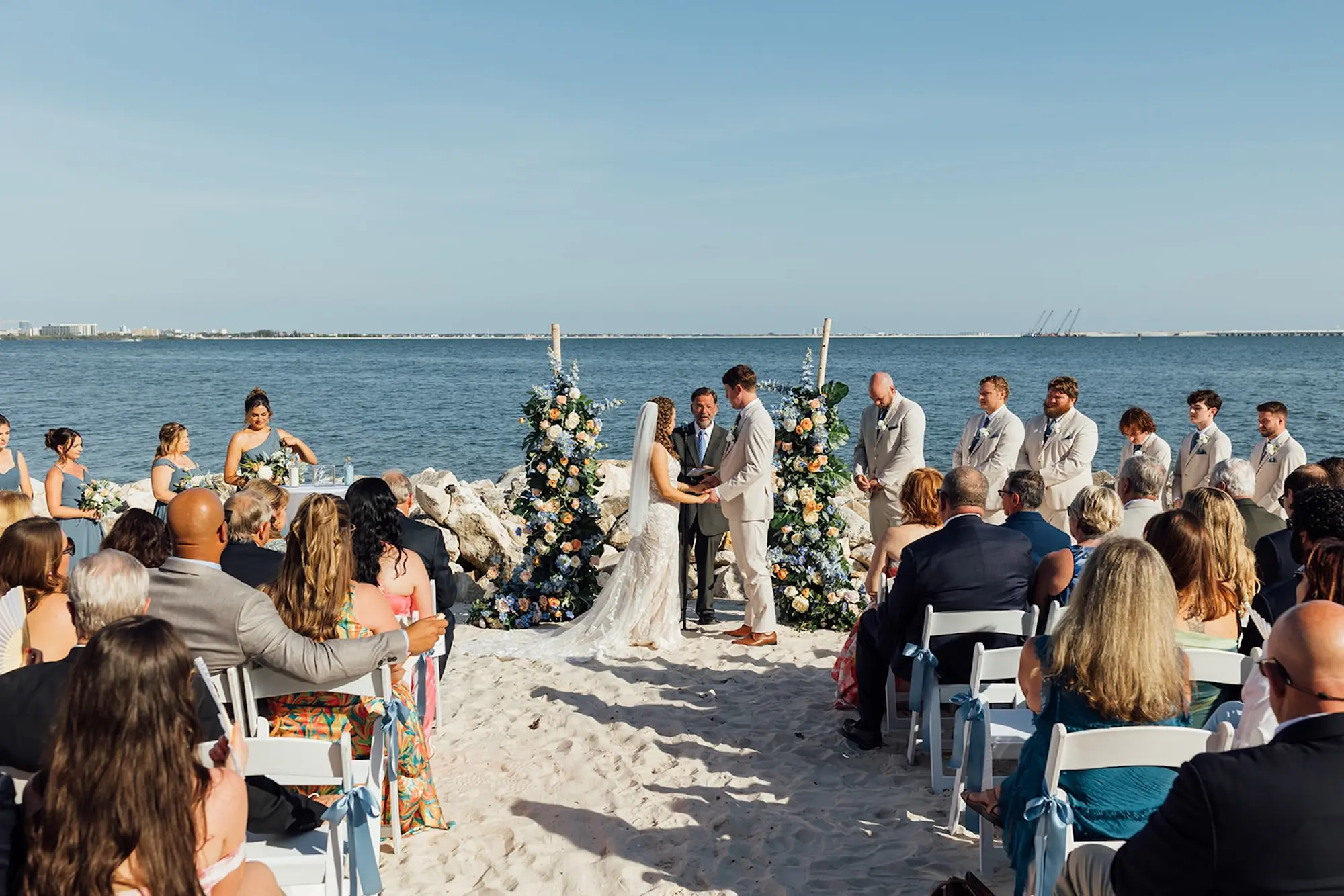 Coastal Peach and Blue Waterfront Wedding Ceremony Decor Inspiration | Tampa Bay Event Venue The Current