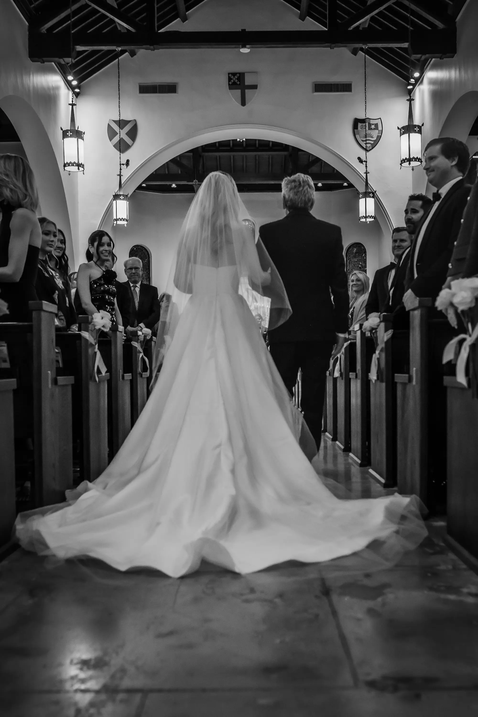 17Modern Black and White Wedding Inspiration - Timeless Black and White Downtown Tampa Wedding | The Vault Black and White Bride and Father Walking Down Wedding Ceremony Aisle Portrait | Tampa Church Wedding Venue St. Andrew's Episcopal Church