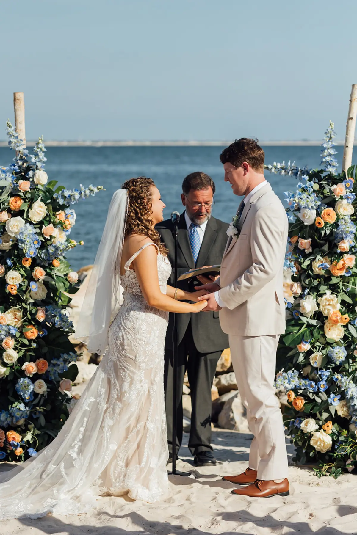 Coastal Peach and Blue Waterfront Wedding Ceremony Inspiration