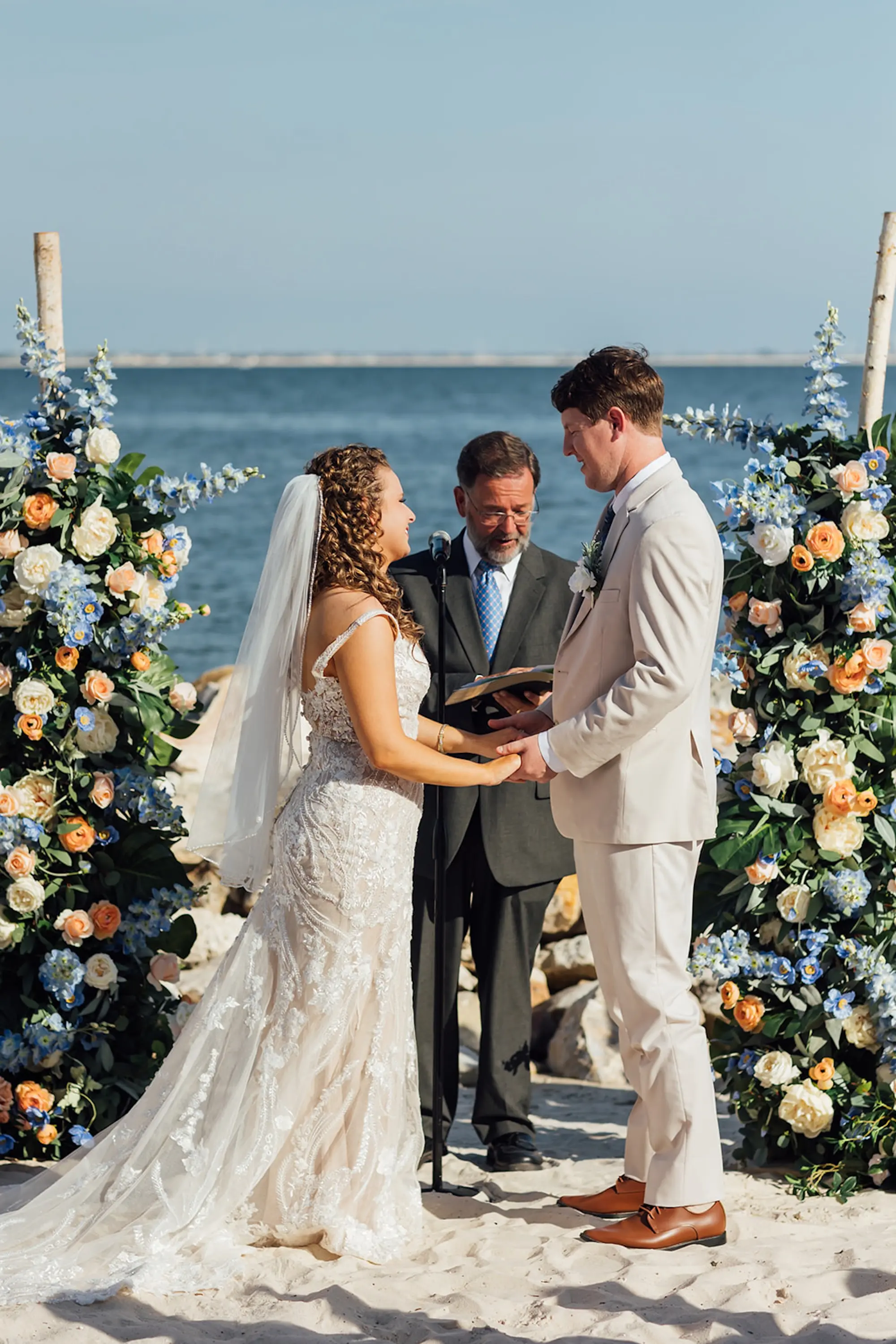 Coastal Peach and Blue Waterfront Wedding Ceremony Inspiration