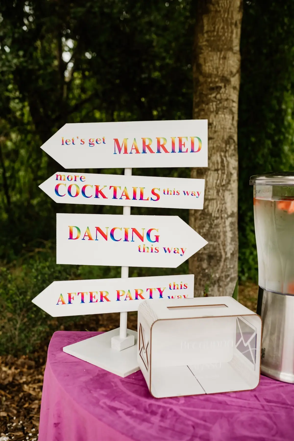 18Colorful Pride Rainbow Wedding Ideas - Colorful, Same-Sex Wedding | The Secret Garden at Paradise Spring Colorful Pride Rainbow Wedding Reception Signage Display Ideas