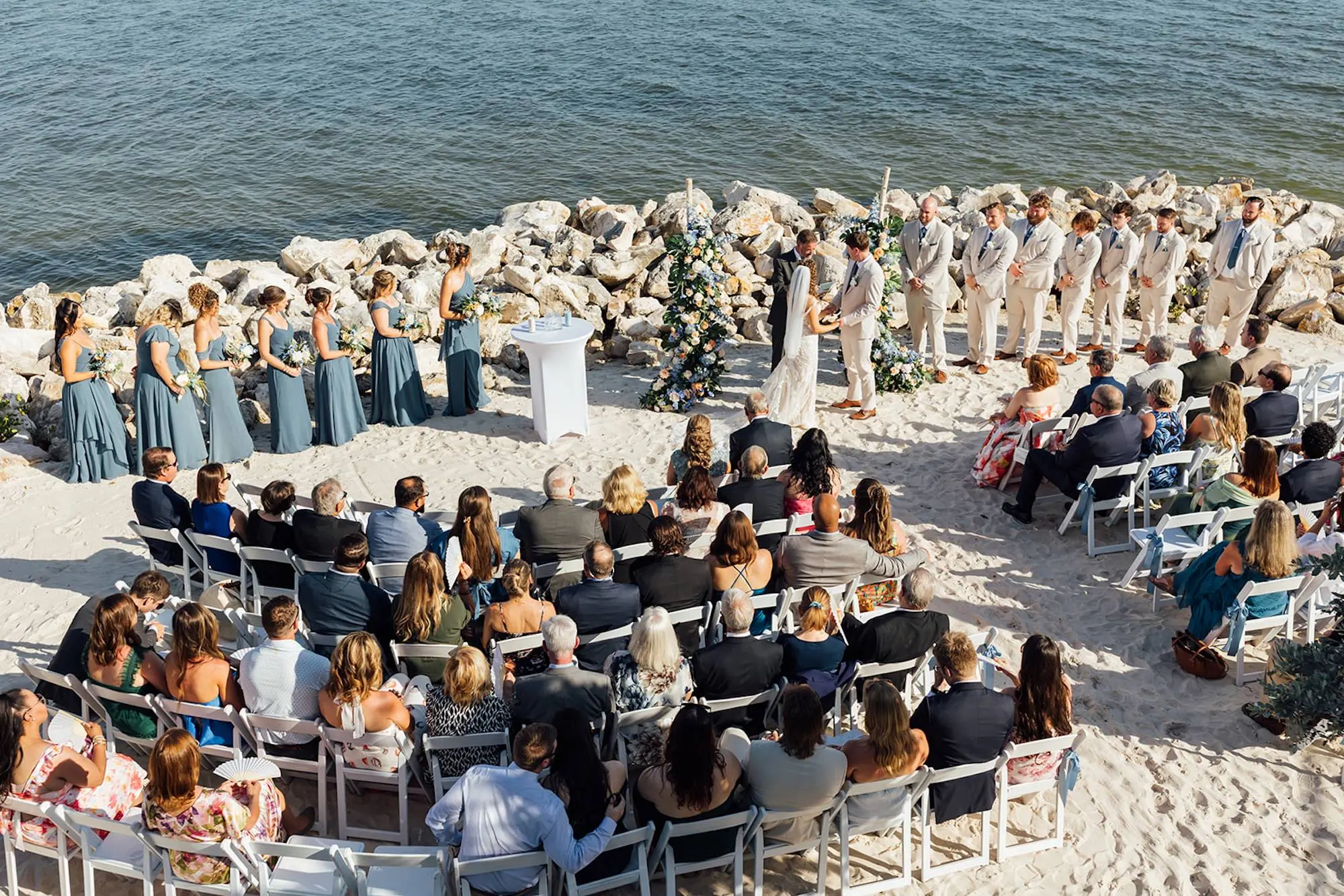 Coastal Peach and Blue Waterfront Wedding Ceremony Inspiration | Tampa Bay Event Venue The Current