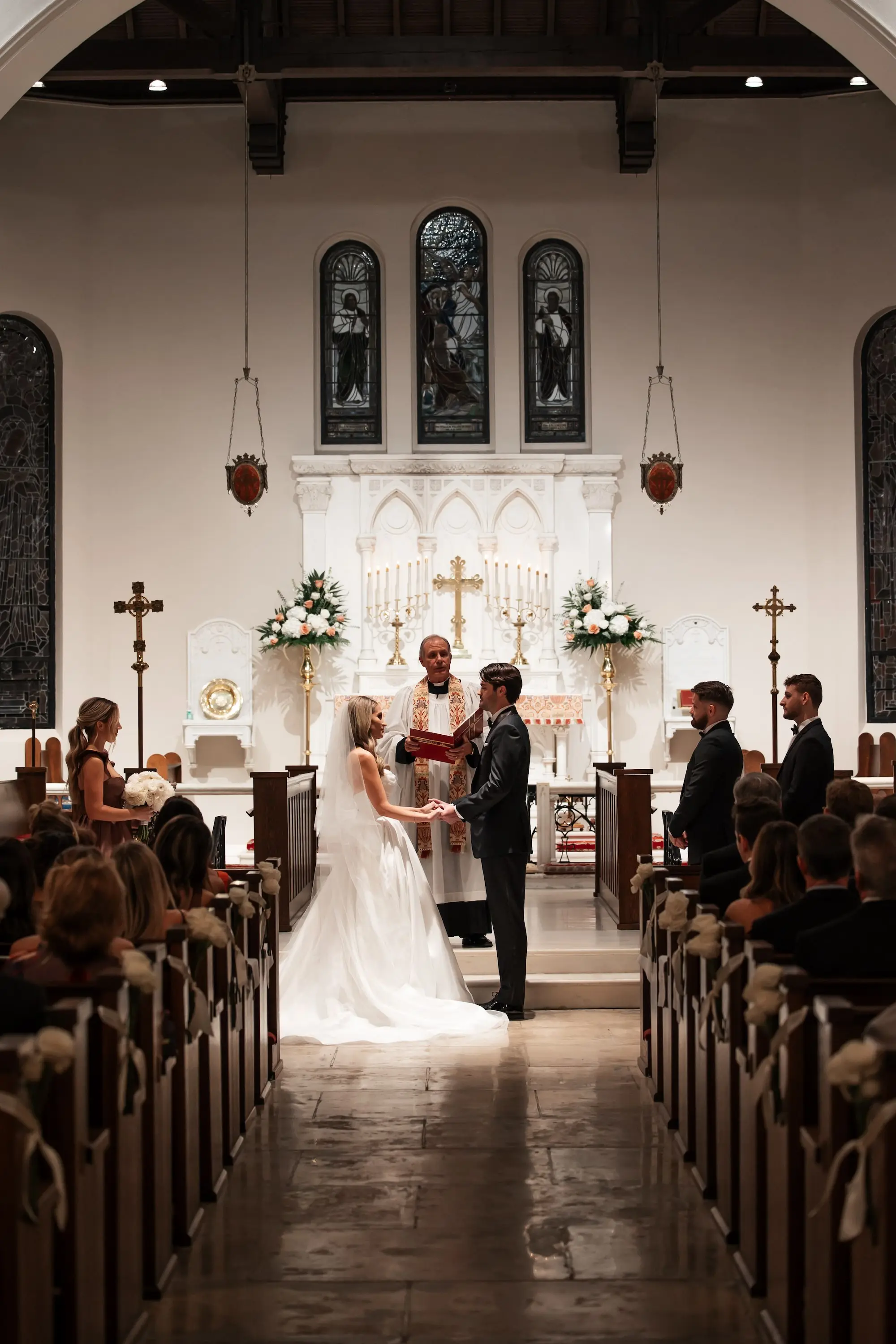 19Modern Black and White Wedding Inspiration - Timeless Black and White Downtown Tampa Wedding | The Vault Bride and Groom Wedding Ceremony Vow Exchange Wedding Portrait | Traditional Church Wedding Inspiration | Tampa Church Wedding Venue St. Andrew's Episcopal Church