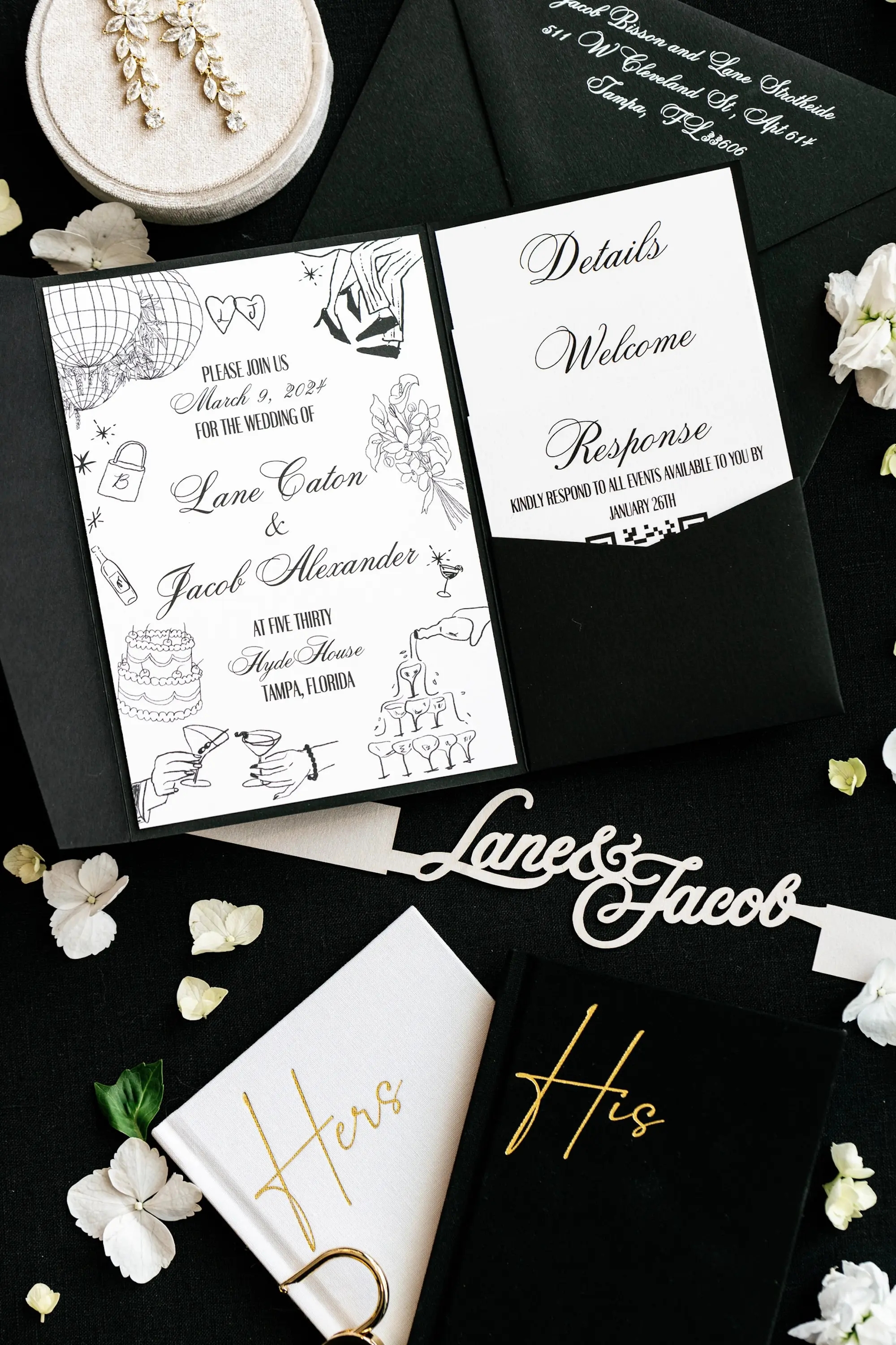 1Modern Classic Black and White Wedding Inspiration - Modern, Black and White Tampa Wedding | Hyde House Public Studio Modern Classic Black and White Wedding Invitation Suite Ideas
