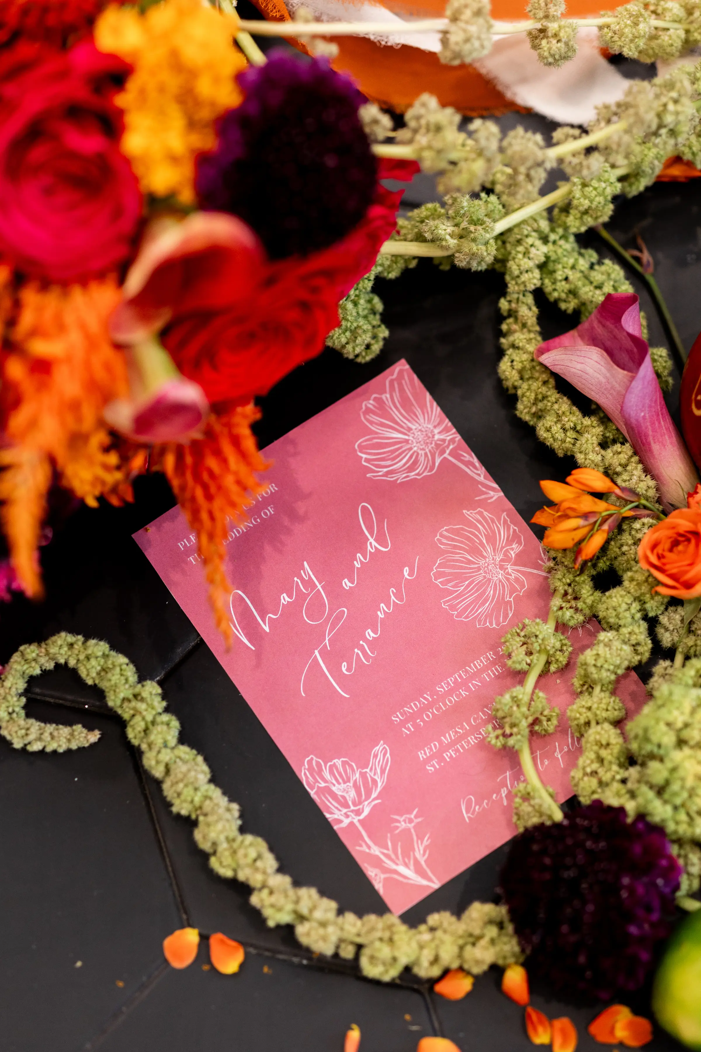 1Vibrant Southwestern Terracotta Pink and Orange Wedding Ideas - Vibrant, Rooftop Wedding Inspiration Shoot | Red Mesa Events Vibrant Pink with White Floral Design Wedding Invitation Suite Inspiration | St Pete Event Planner Coastal Coordinating | Tampa Bay Photographer Pine and Forge Photography
