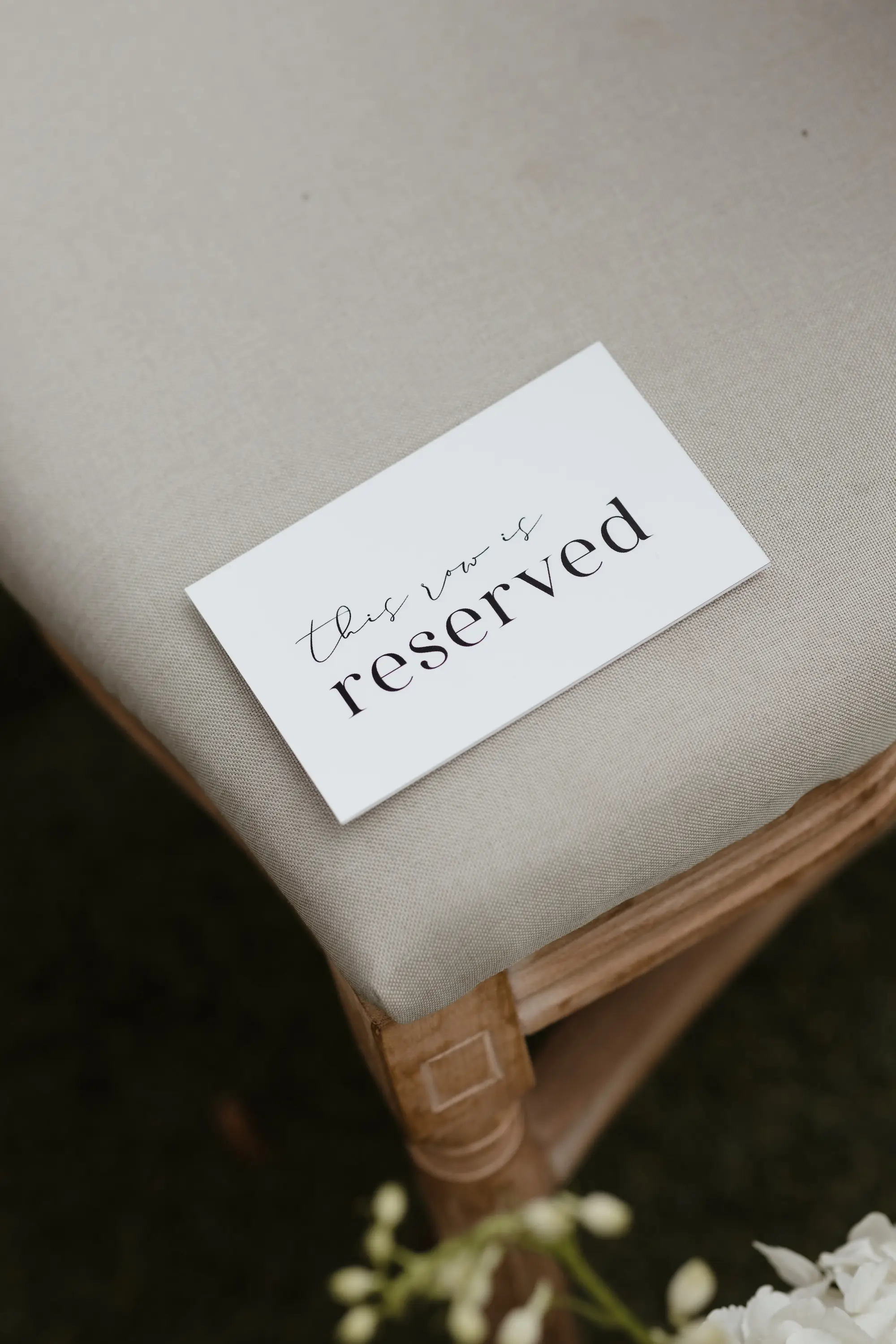23Timeless Vintage Champagne Wedding Inspiration Evoke Photo and Film - Elegant, Neutral Central Florida Wedding | Bella Cosa Timeless Vintage Champagne Wedding Ceremony Reserved Seat Card Ideas