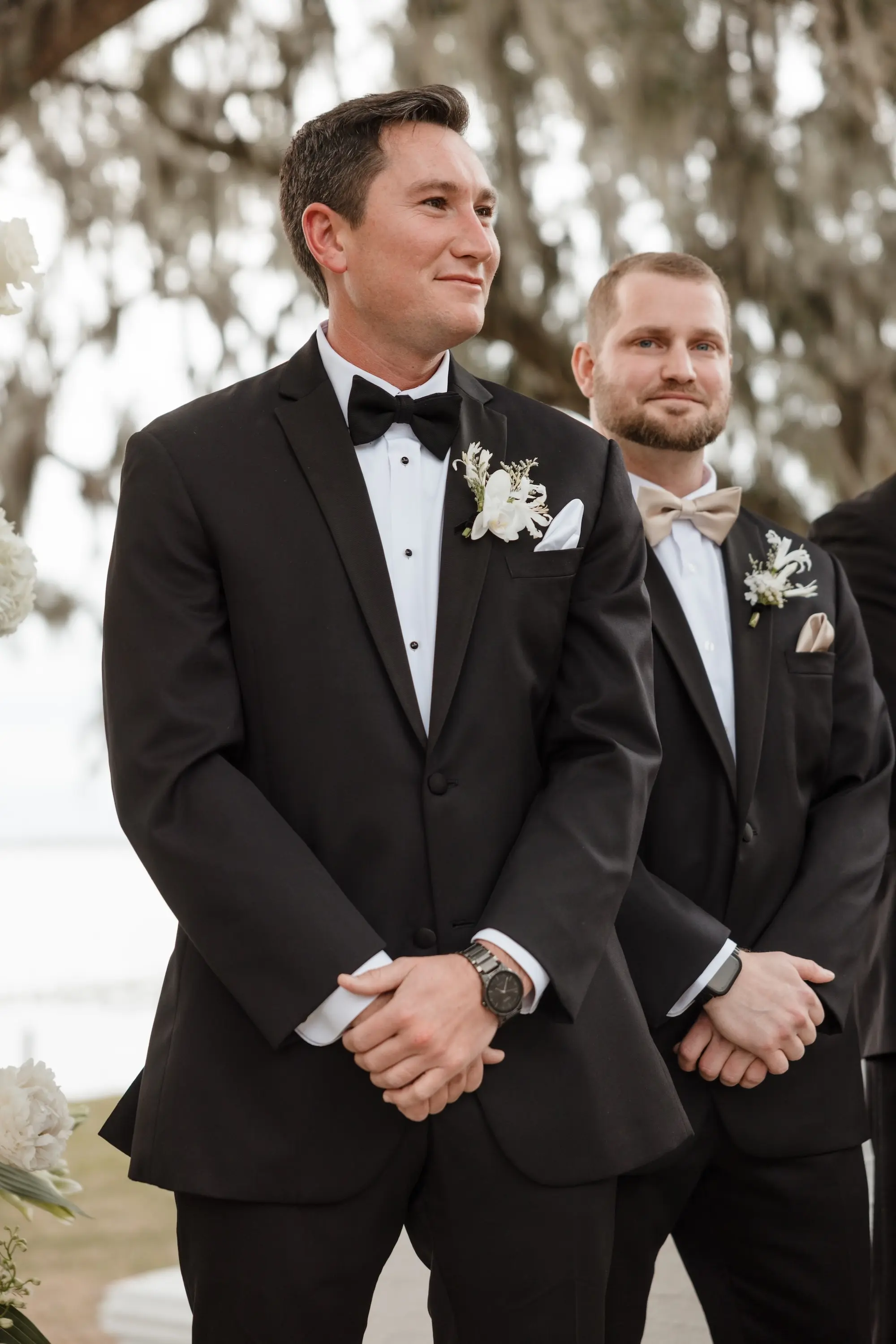 26Timeless Vintage Champagne Wedding Inspiration Evoke Photo and Film - Elegant, Neutral Central Florida Wedding | Bella Cosa Groom's Reaction to Bride Walking Down Wedding Aisle
